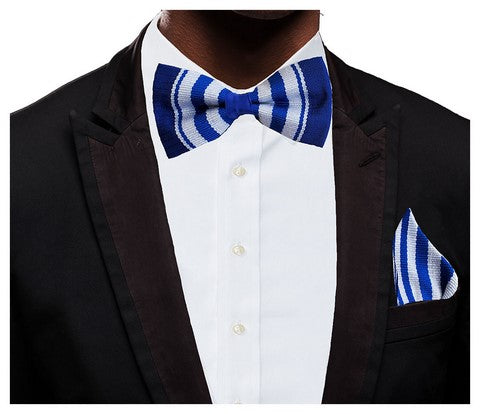 Blue and White Handwoven Kente Bow Tie and Pocket Triangle、mySite、solidvoid