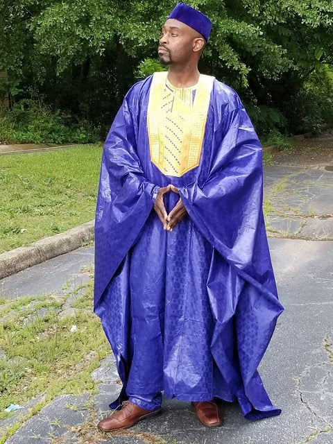 Royal Blue African Agbada Attire with Gold Embroidery-DP3965、mySite、solidvoid