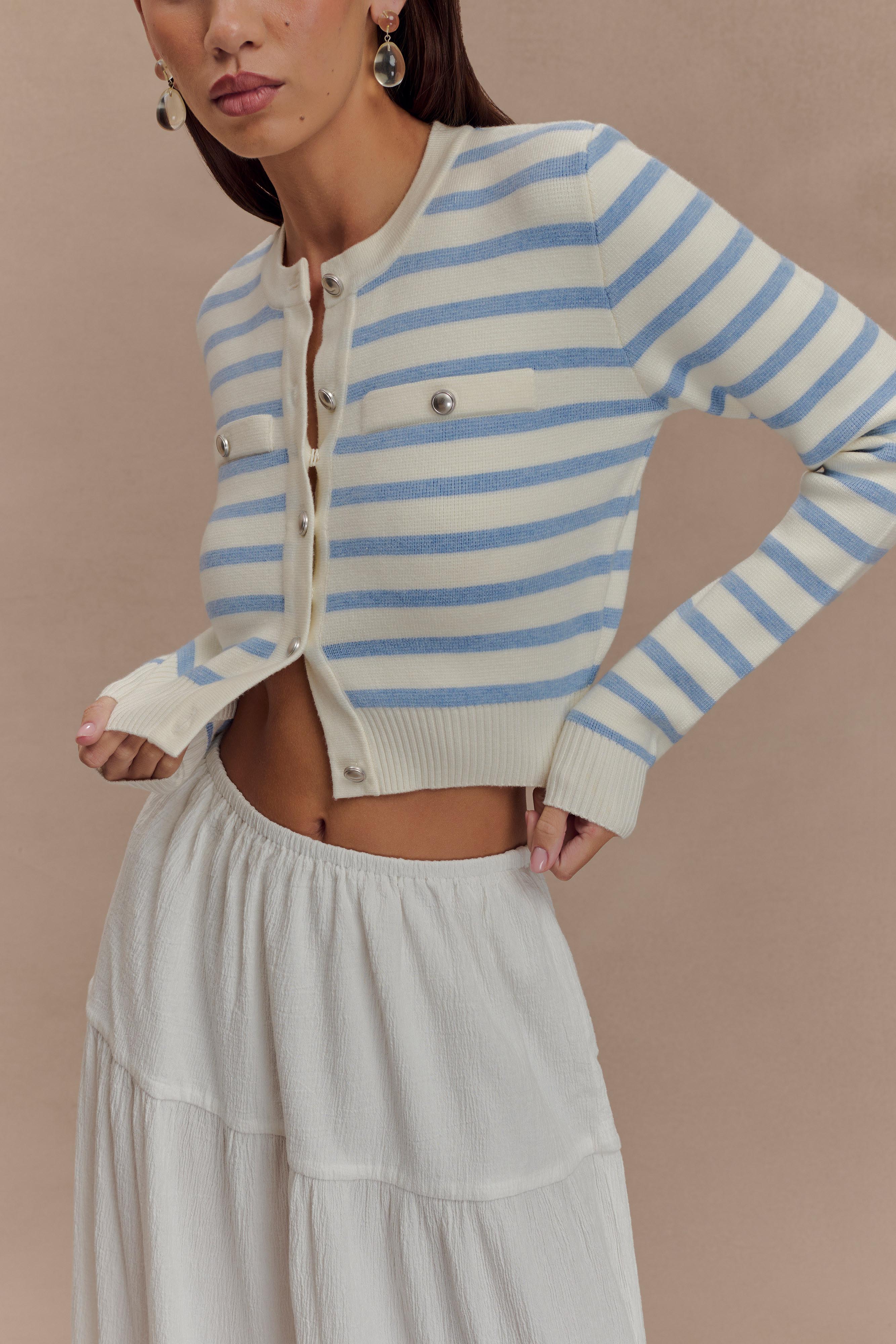Tanner Striped Knit Cardigan - Light Blue/White、mySite、solidvoid
