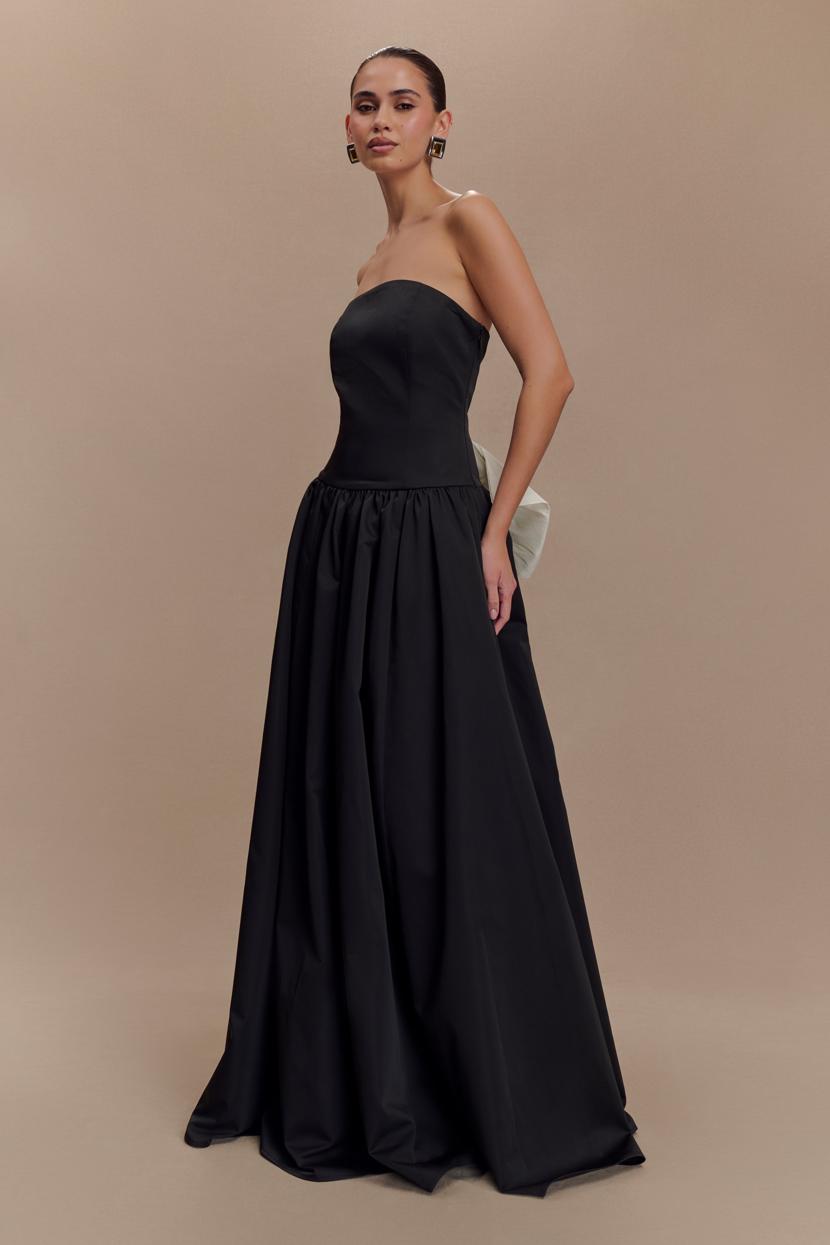 Frances Strapless Bow Maxi Dress - Black、mySite、solidvoid
