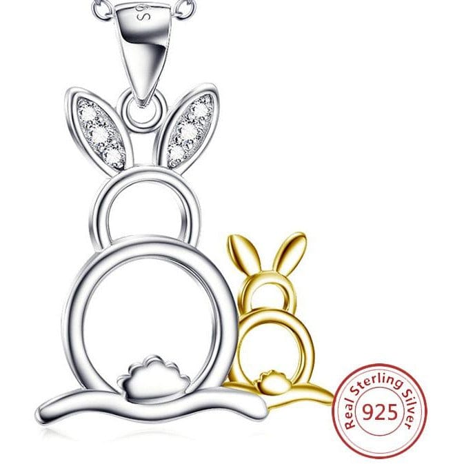 Sterling Silver Bunny Rabbit Necklace with Pair of CUTE Rabbits!、mySite、g9winljtr