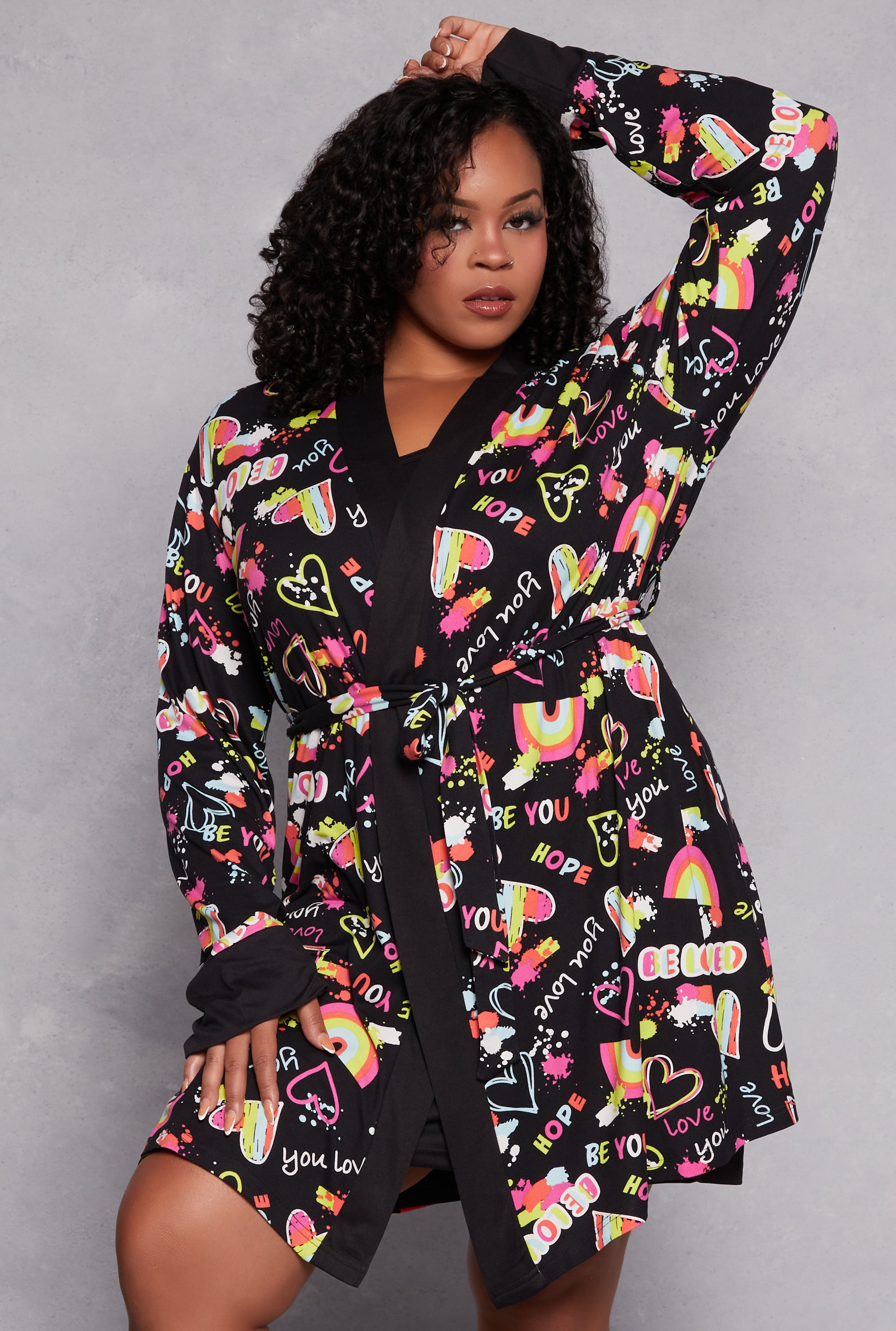 Plus Size Be You Be Loved Graphic Cami Nightgown with Robe、mySite、camillekostekn