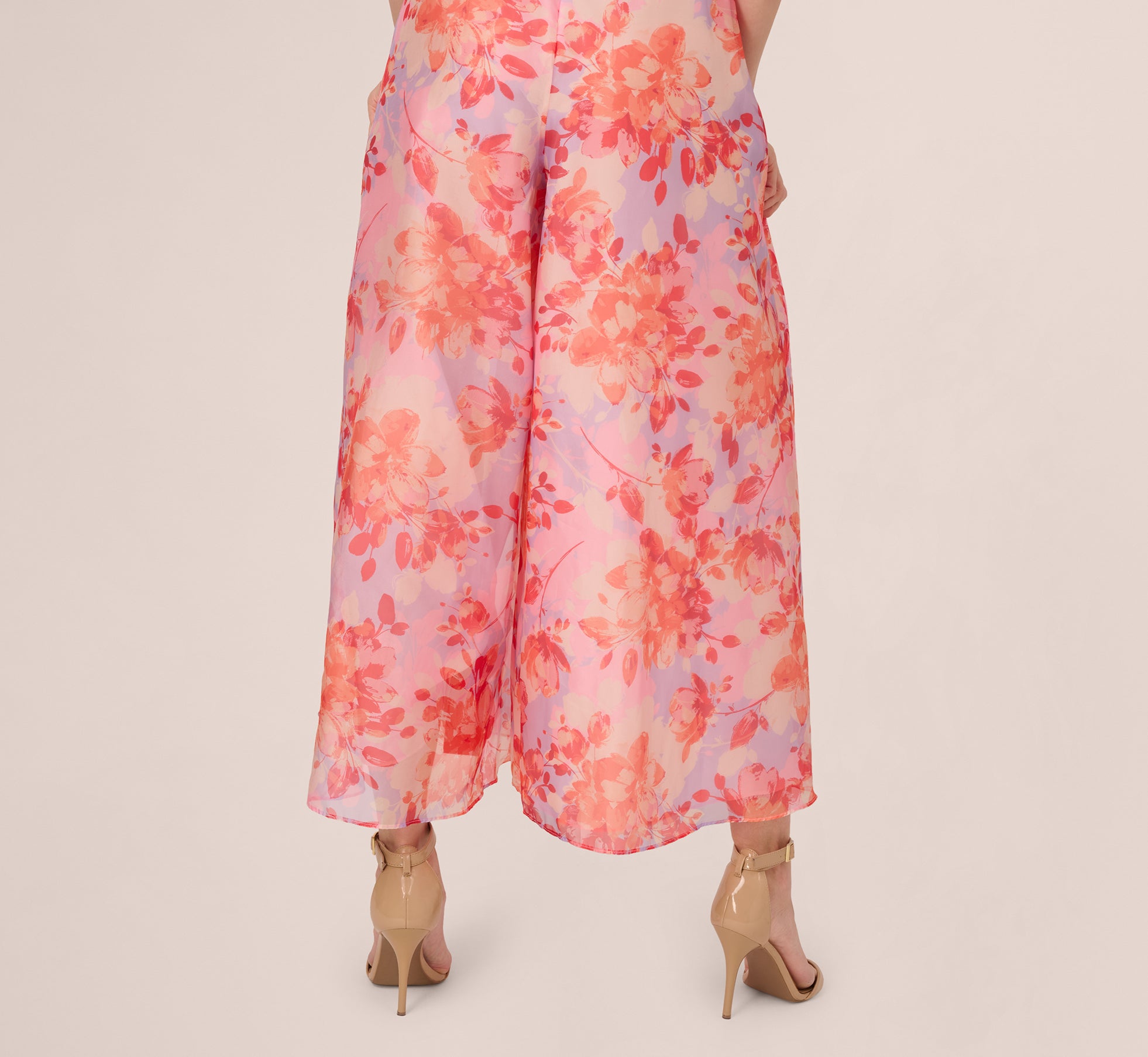 Sleeveless Floral Organza Wide Leg Jumpsuit In Peri Coral Multi、mySite、solidvoid