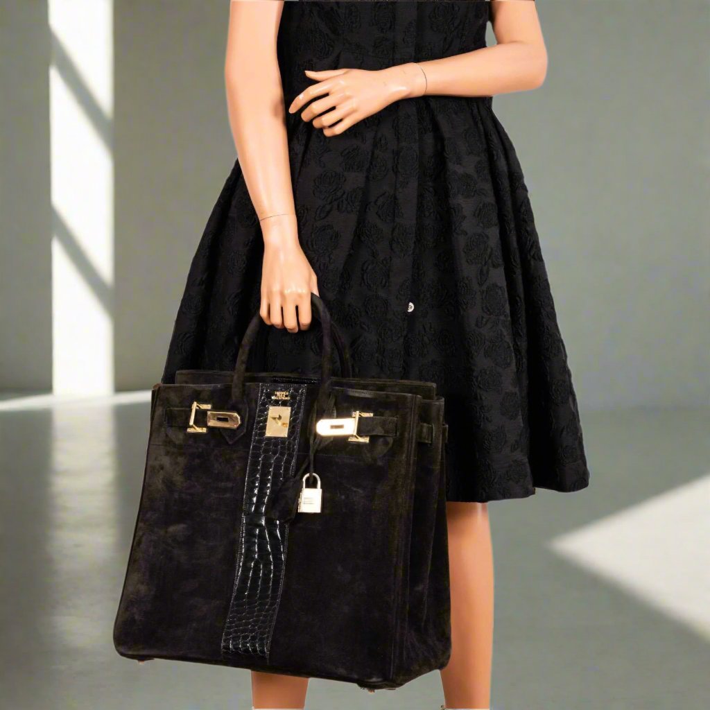 Hermès Birkin 40 HAC Black Doblis Suede and Crocodile Gold Hardware、mySite、garminoutage.com