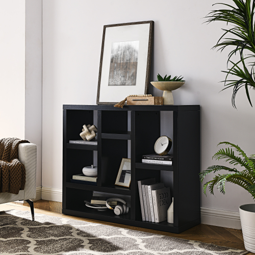 Open Wooden Open Shelf Bookcase, Freestanding Display Storage Cabinet with 7 Cube Storage Spaces, Floor Standing Bookshelf, Entryway, Living Room Storage Cabinet、、casual