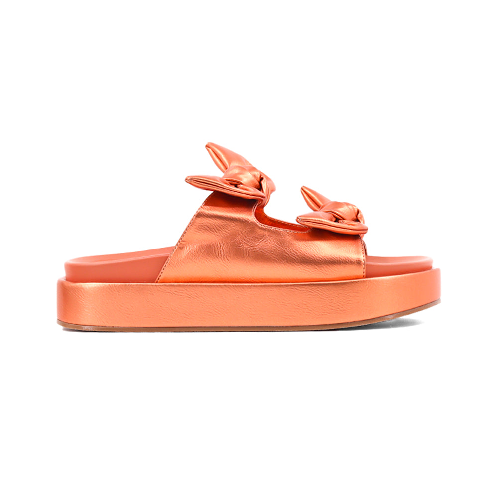 Kiki Metallic Flat Platform Slide Sandals、mySite、gtrtttuynbv