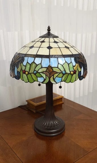 23 Stained Glass Two Light Jeweled Floral Accent Table Lamp、mySite、g9winljtr