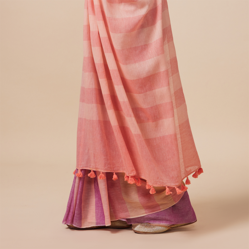 Cotton Solid Saree with Blouse | Peach & Purple、mySite、camillekostekn