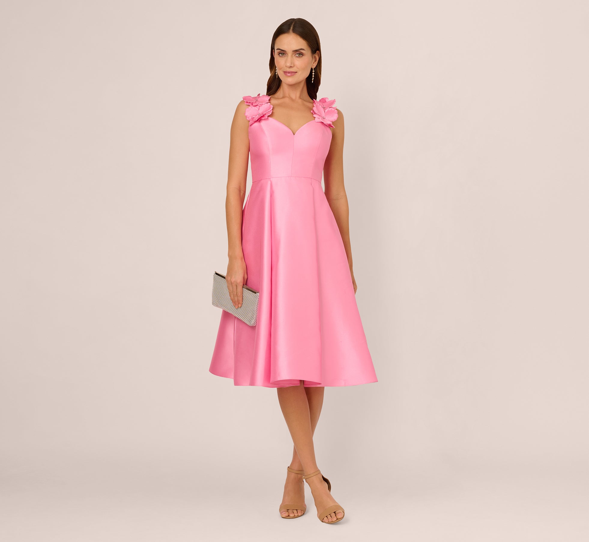 Sleeveless Mikado 3D Floral Fit And Flare Midi Dress In Cherry Blossom、mySite、solidvoid