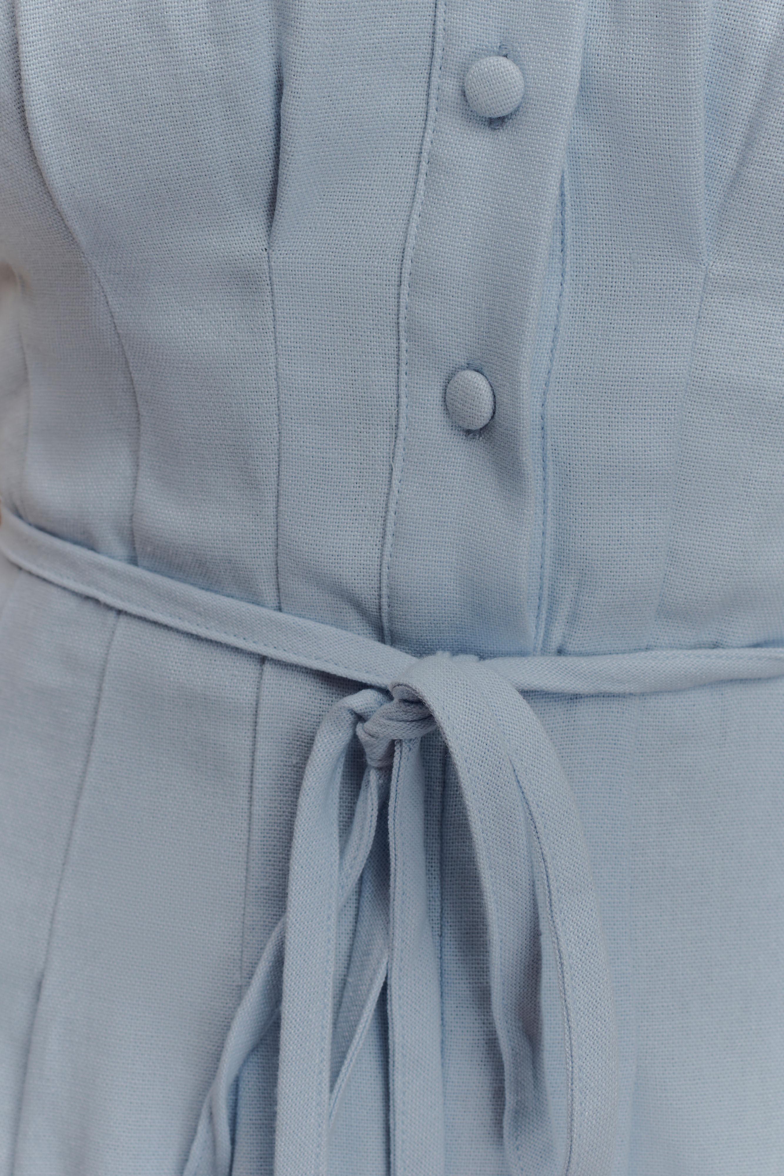 Aysha Buttoned Linen Midi Dress - Cornflower Blue、mySite、solidvoid