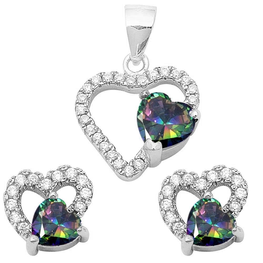 Special Buy! Sterling Silver Double Heart Sets Cubic Zirconia and Simulated Gemstones、mySite、g9winljtr