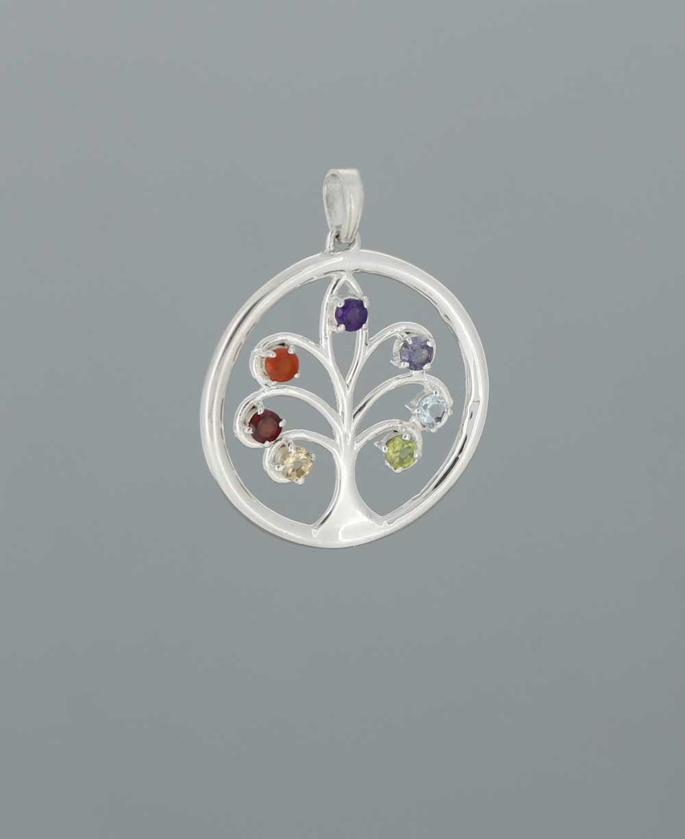 Round Sterling Silver Chakra Tree of Life Pendant、mySite、topwebapps