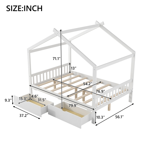 Twin Size House Platform Bed with Headboard and Footboard,Roof Design,Natural、、casual