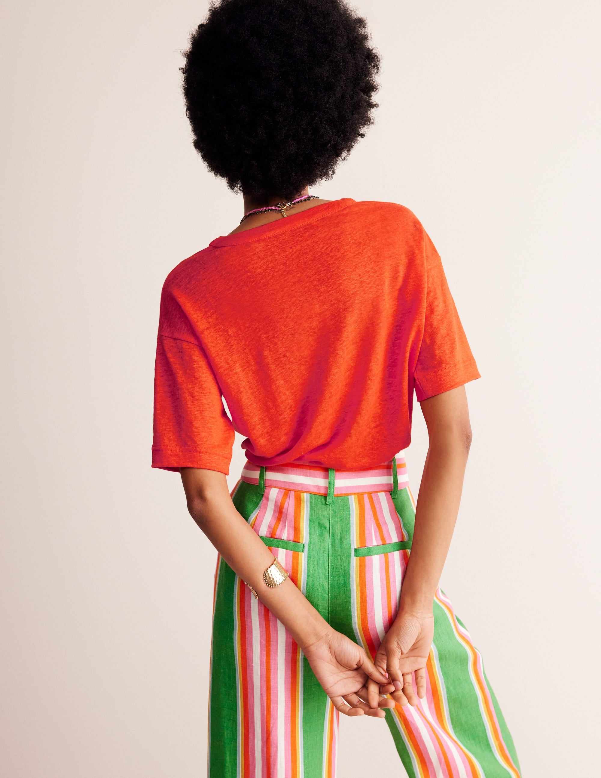  Notch Neck Linen Henley Top-Mandarin Orange、mySite、ashleygrahame