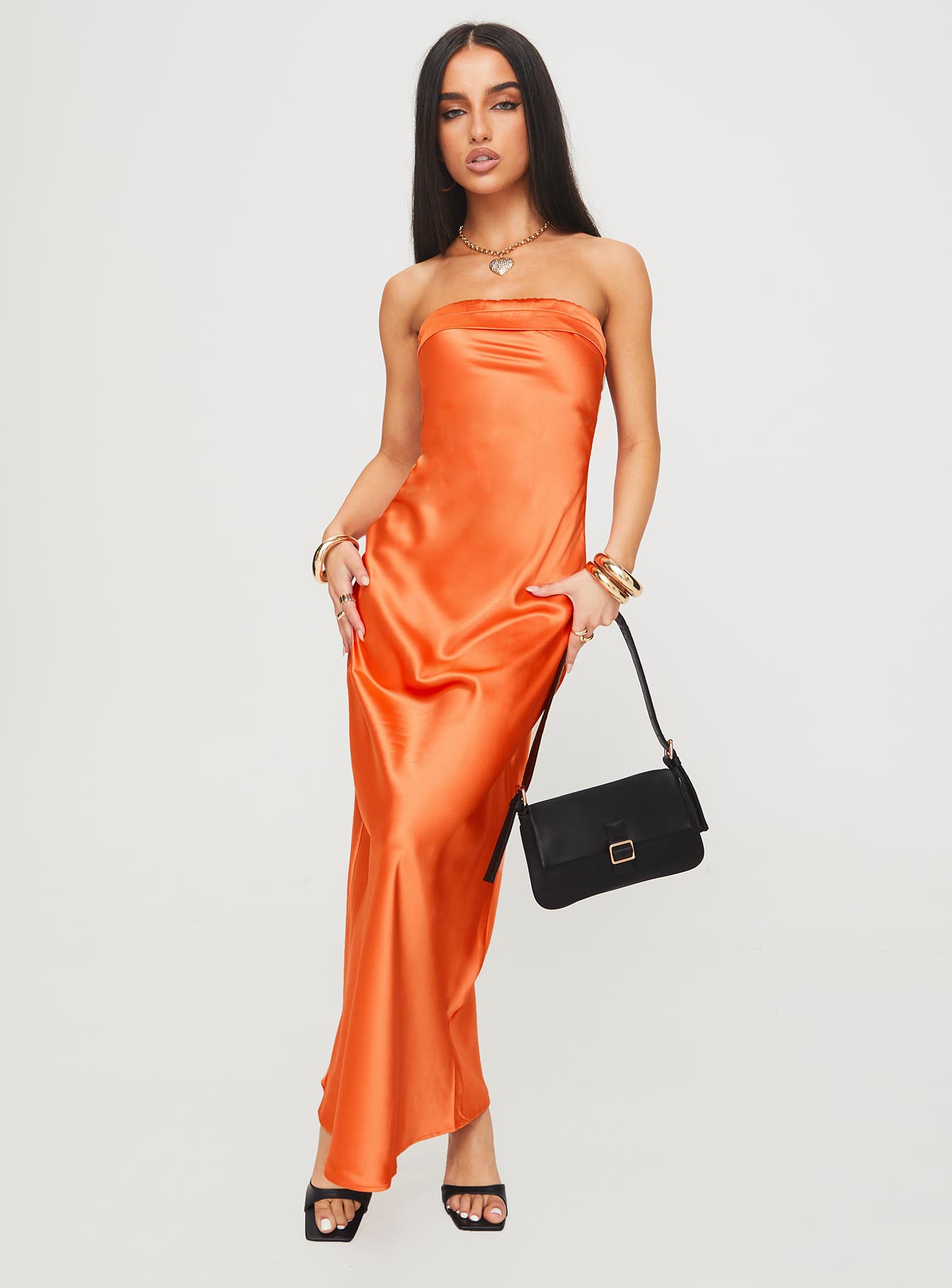 Citrus Kiss Strapless Maxi Dress Orange、mySite、solidvoid