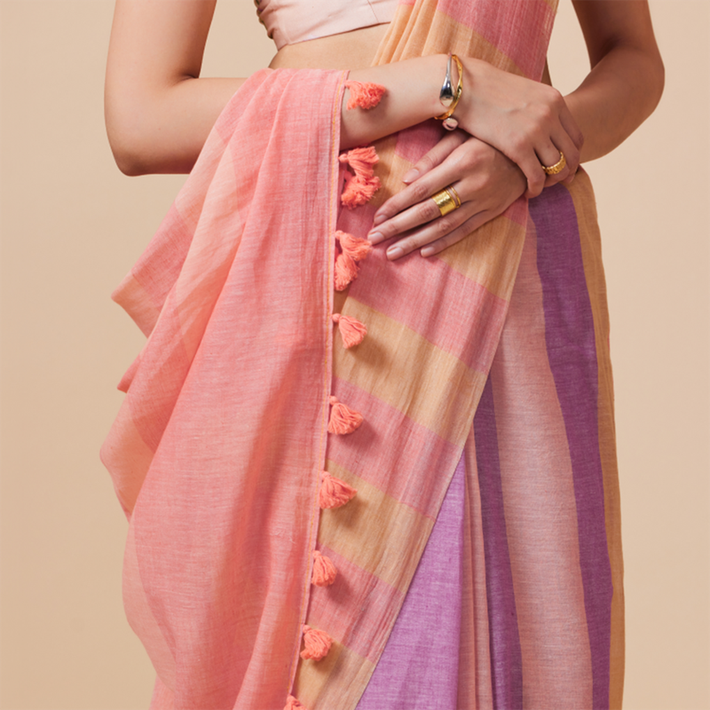 Cotton Solid Saree with Blouse | Peach & Purple、mySite、camillekostekn