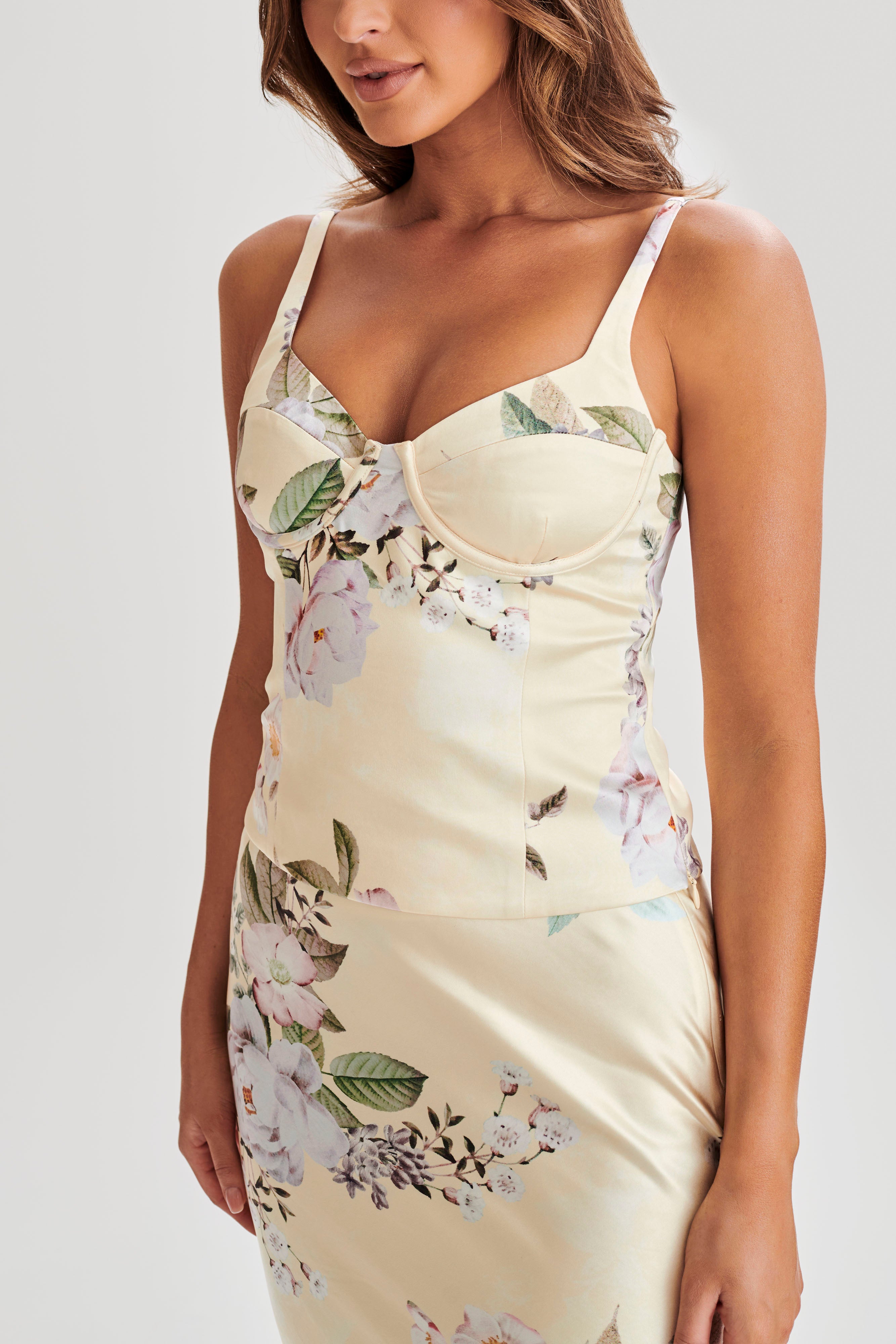 Karley Floral Satin Top - Lemon Floral Print、mySite、solidvoid