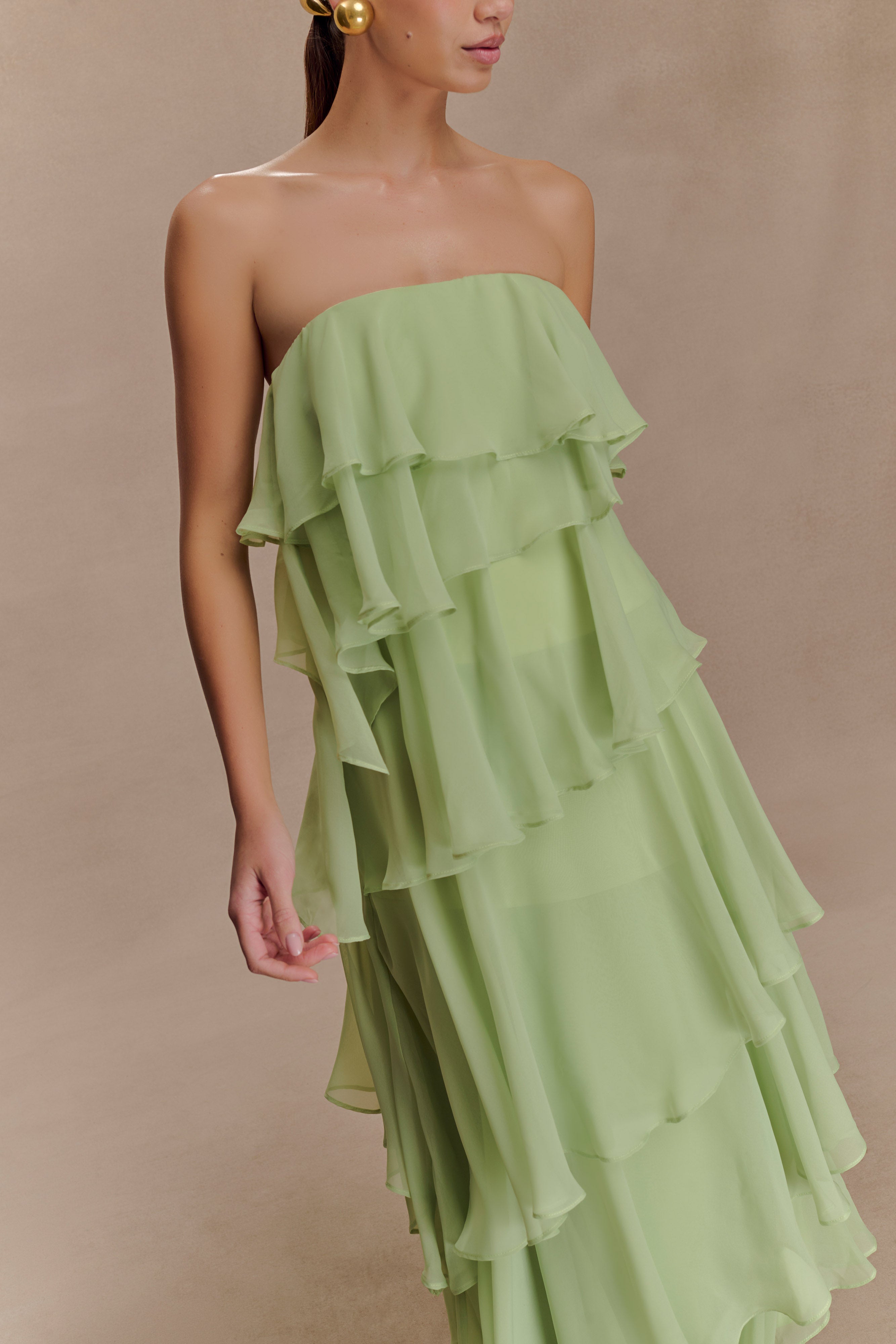 Alexa Ruffle Chiffon Maxi Dress - Pastel Lime、mySite、solidvoid
