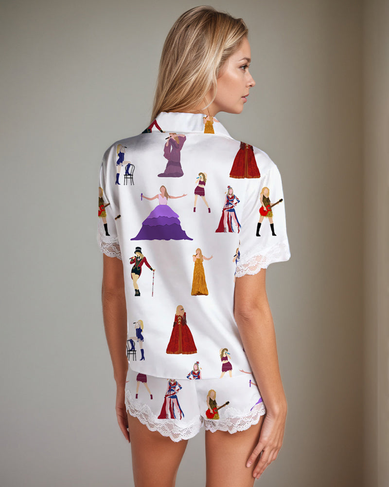 Women Black Cow Print Satin Pajama Set、mySite、bengalsvssteelers