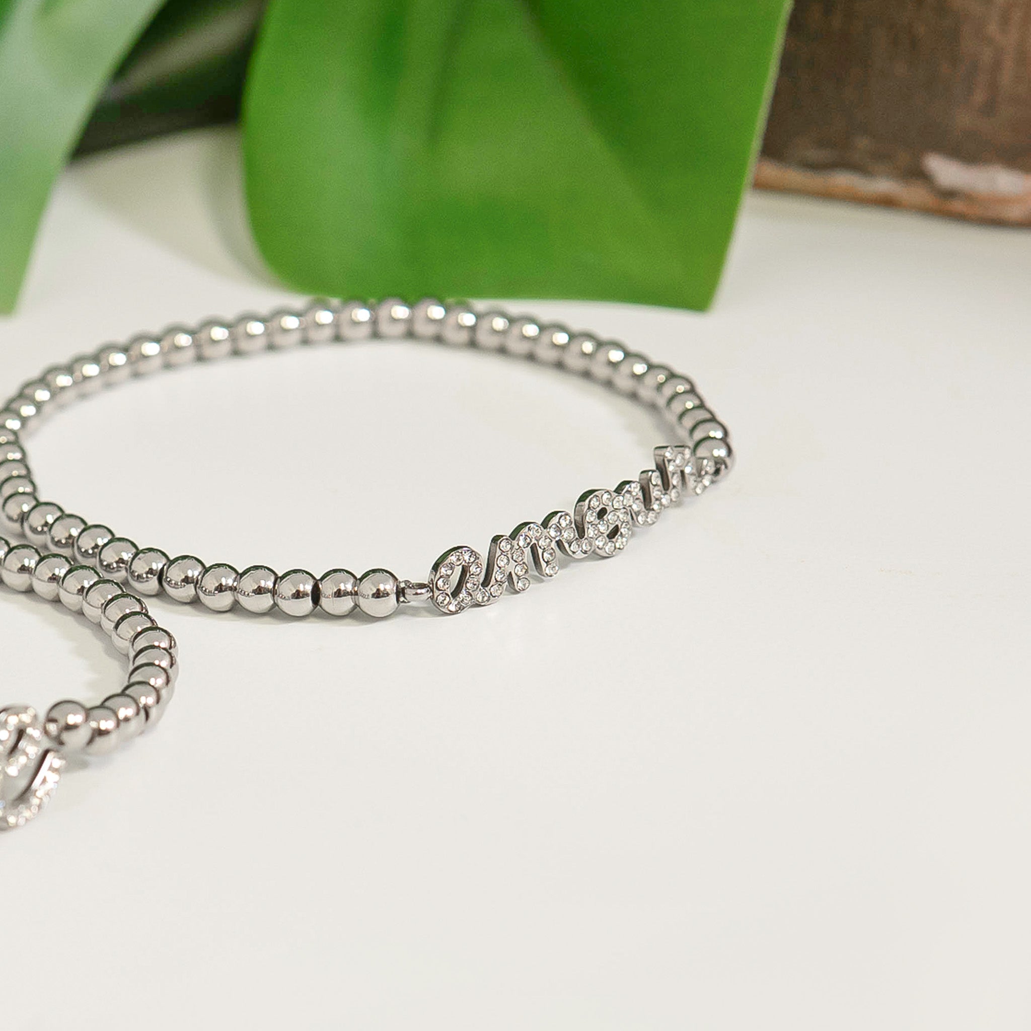 18K Gold PVD Stainless Steel Stone Amour Metal Beaded Stretch Bracelet / BRJ1015、mySite、dreamappss