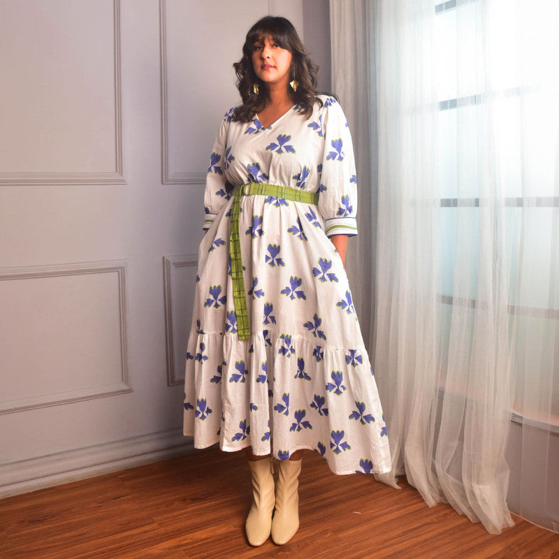 Cotton Long Dress For Women | Floral Block Print | White、mySite、camillekostekn