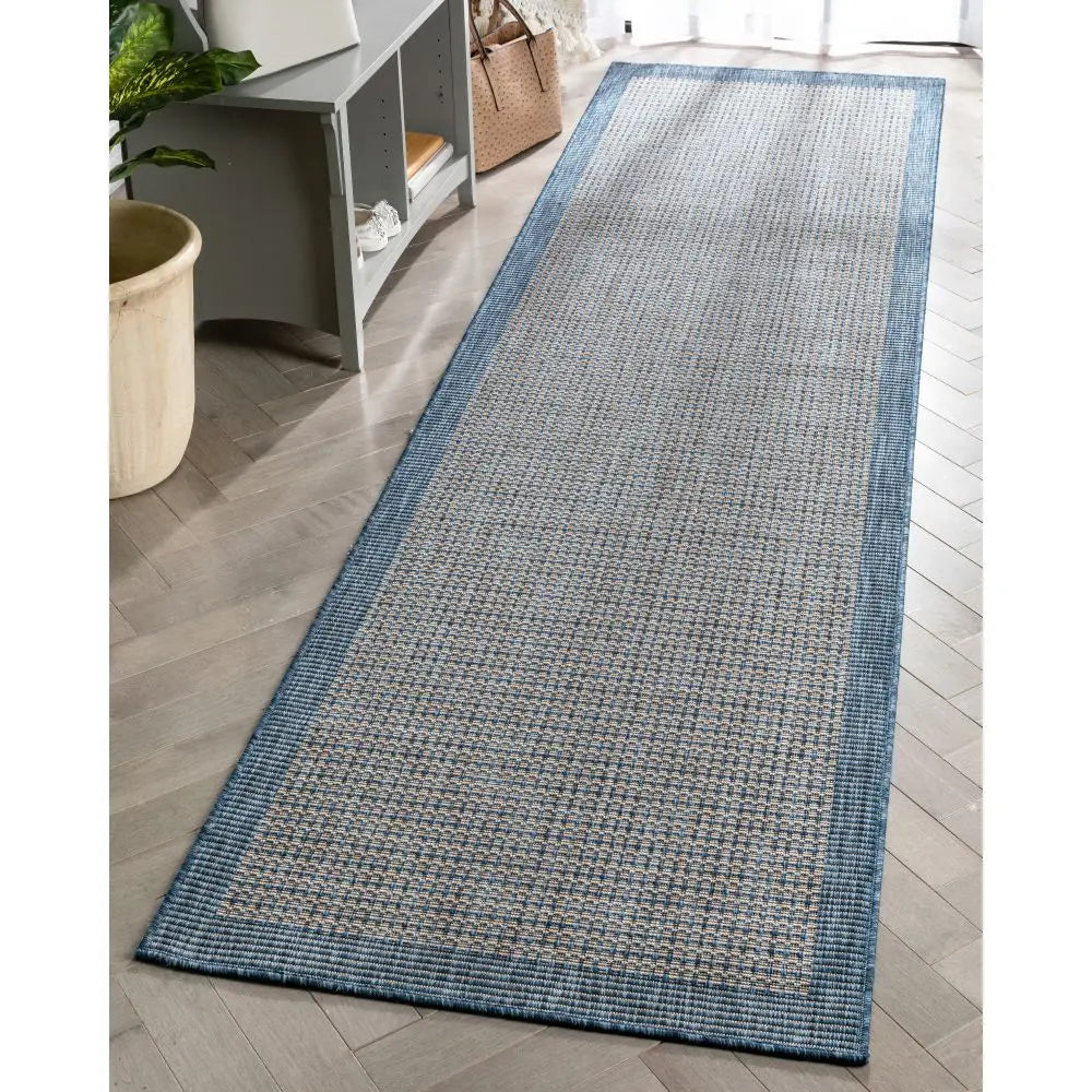 Odin Solid & Striped Border Indoor Outdoor Blue Flatweave Rug、mySite、gigharbornorthrealestate