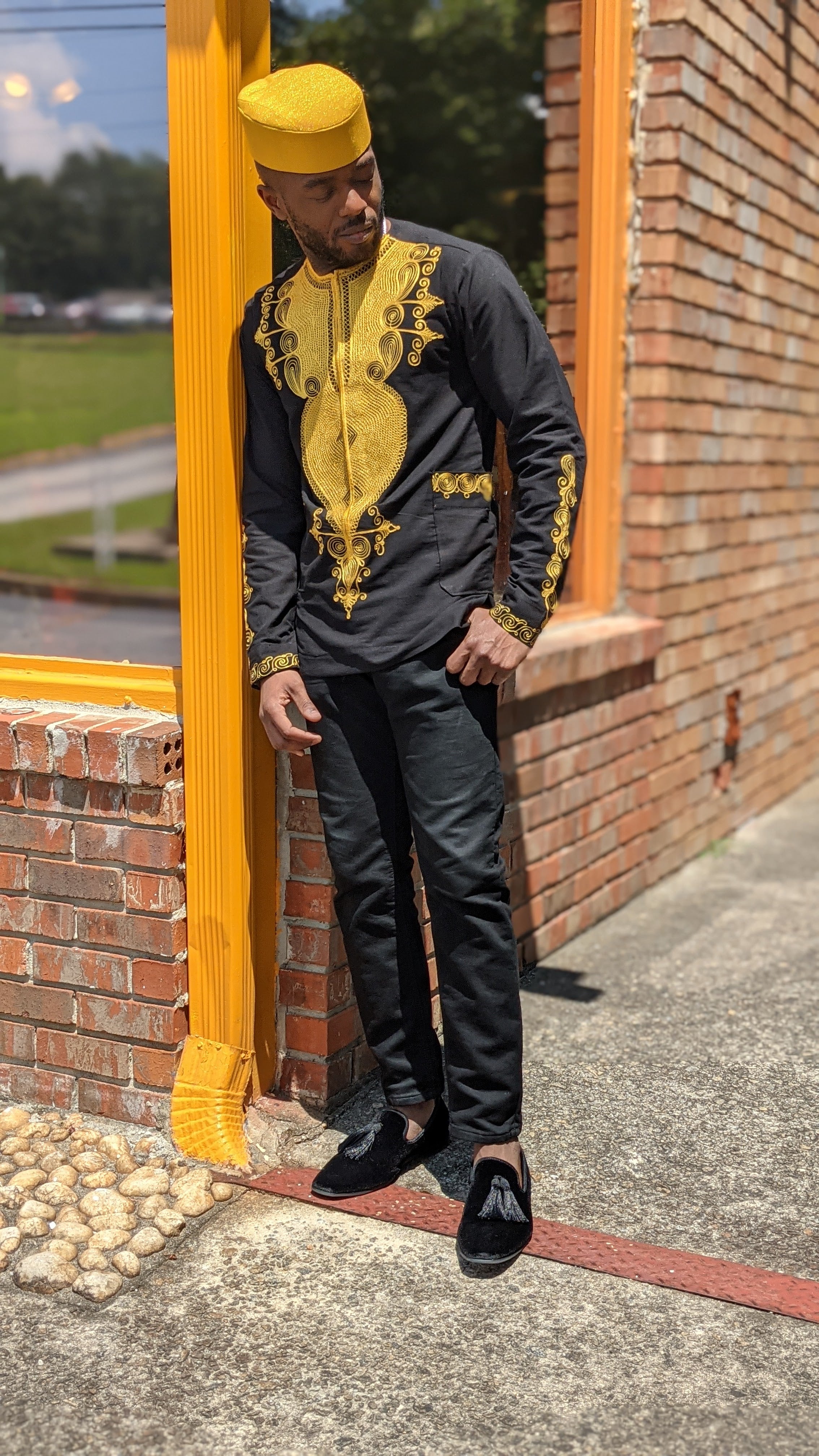 Lavelle Black and Gold Embroidered African Dashiki Shirt-DPLCM2、mySite、solidvoid