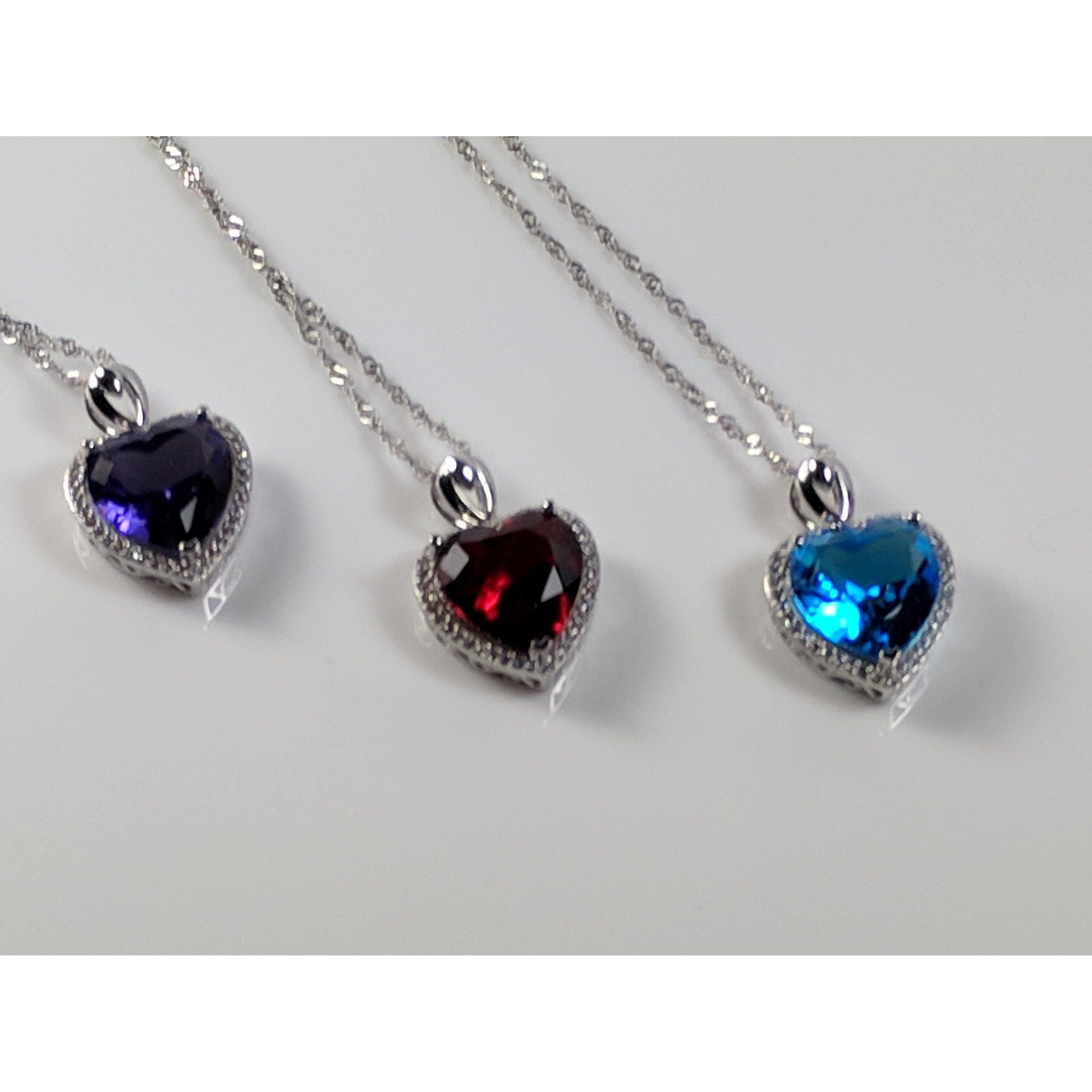 Heart Pendant in 925 Silver, Simulated Ruby, Topaz or Amethyst Crystal with CZ、mySite、g9winljtr
