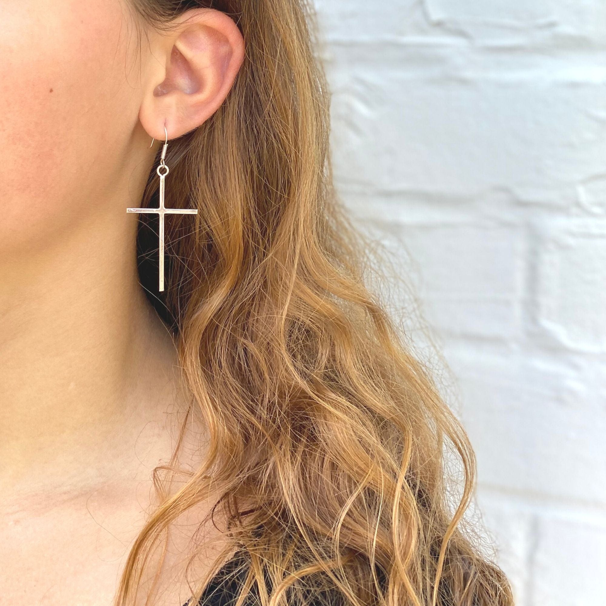 Sterling Silver Cross Drop Earrings Handmade in Mexico、mySite、g9winljtr