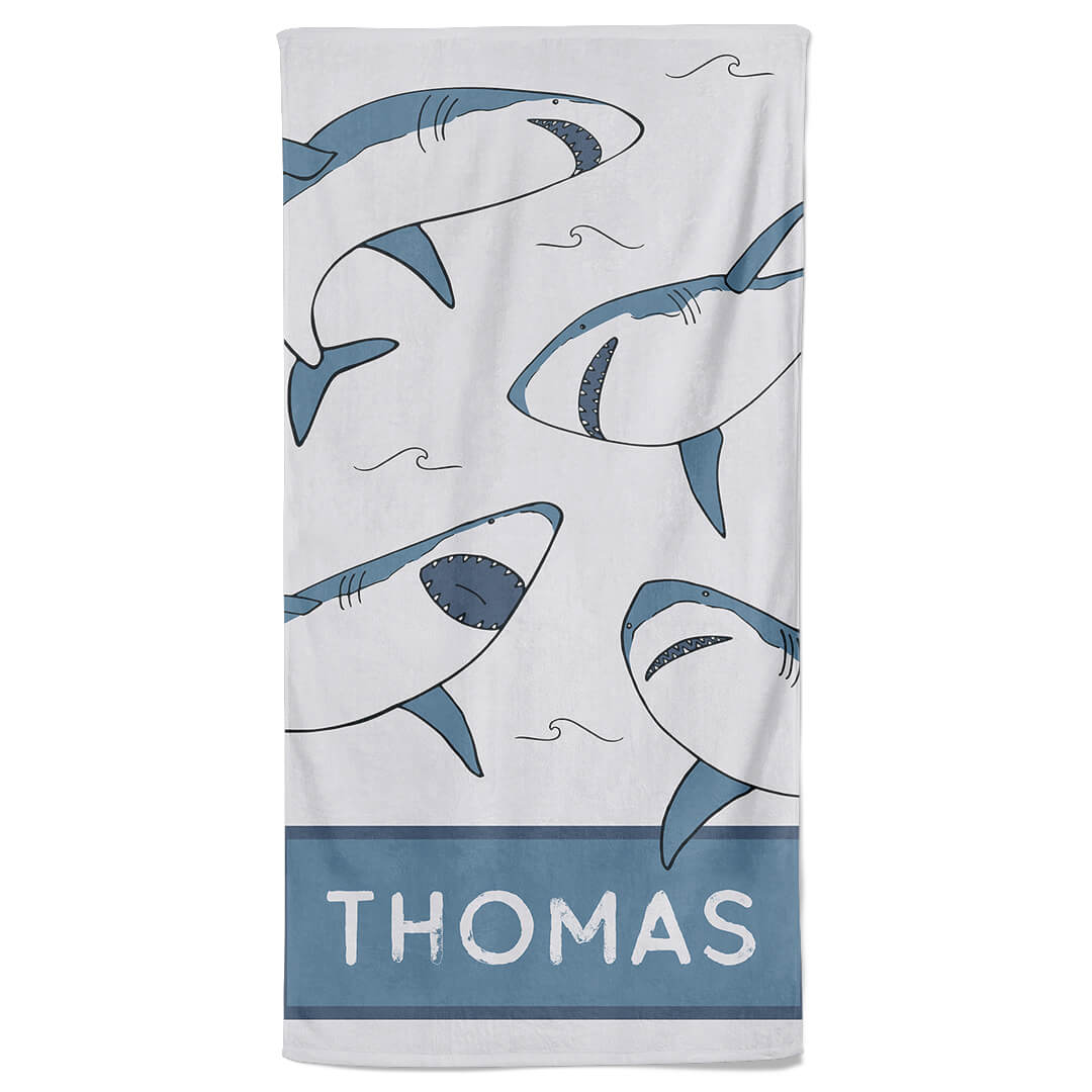  Smiling Sharks Personalized Kids Beach Towel、mySite、layawaytickets