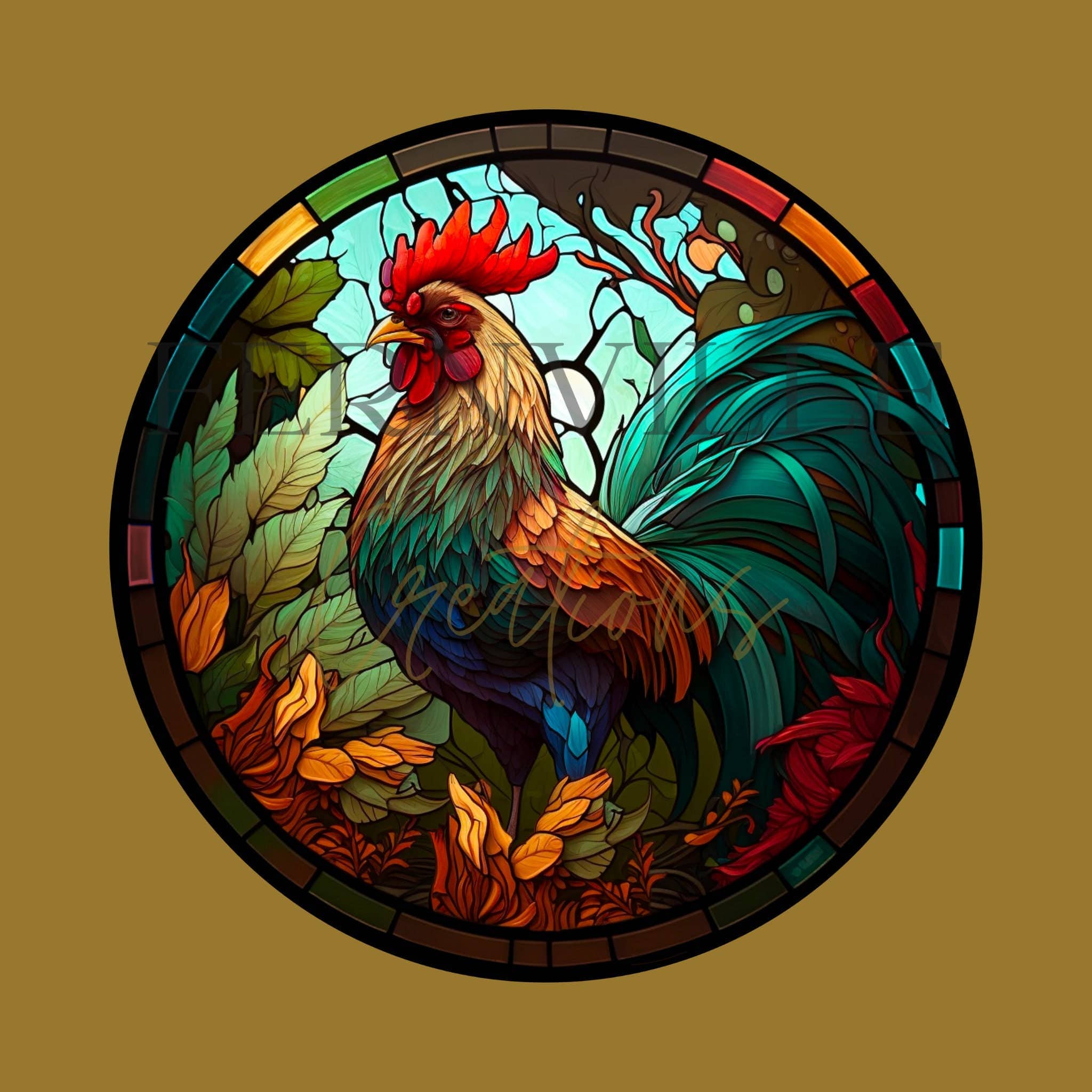 Rooster Tempered Glass Cutting & Serving Board Colorful Stained Glass Look、mySite、g9winljtr
