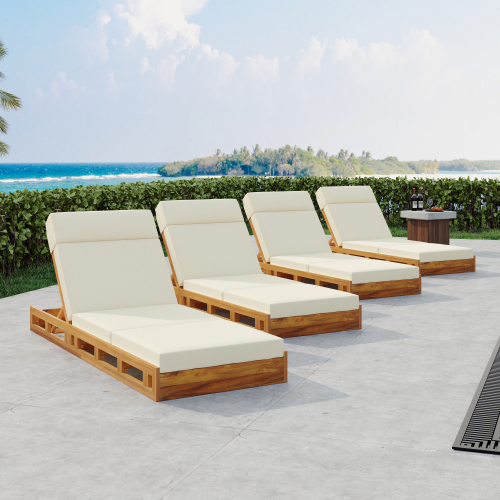 LOUNGE CHAISE SET, ACACIA WOOD WITH WATER-RESISTANT LOUNGE CUSHIONS (CREAM & 4 INCH THICK) - MATCHING DARK GREY VERSION AVAILABLE、、eastwooduniform