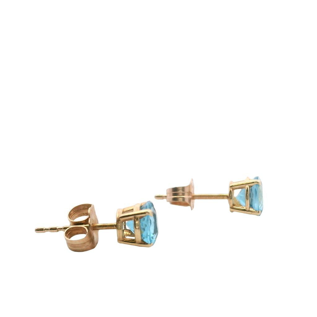  Estate 14K Yellow Gold 1.18ctw Blue Topaz Stud Earrings