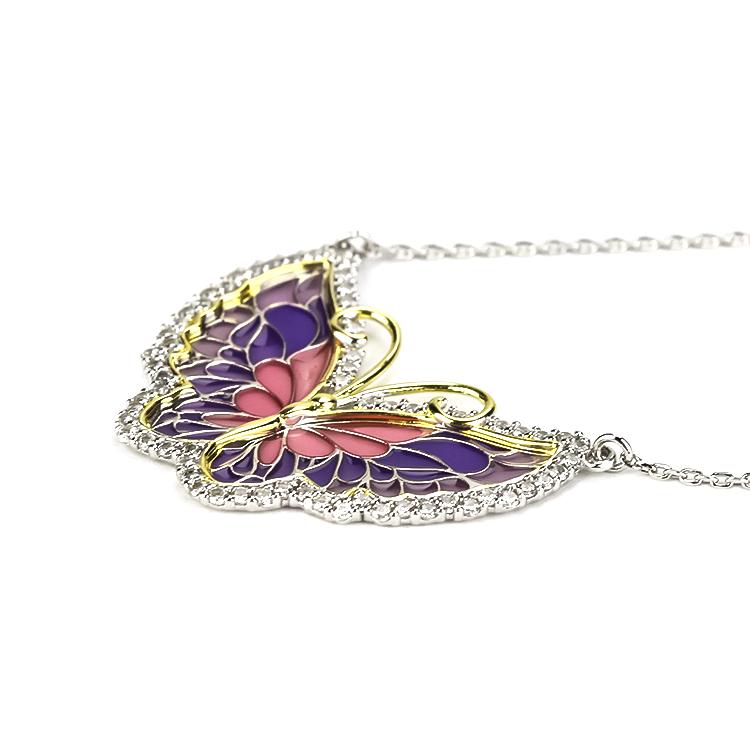 Sterling Silver Enamel Butterfly Necklace with Swarovski Crystal Top of the Line!、mySite、g9winljtr