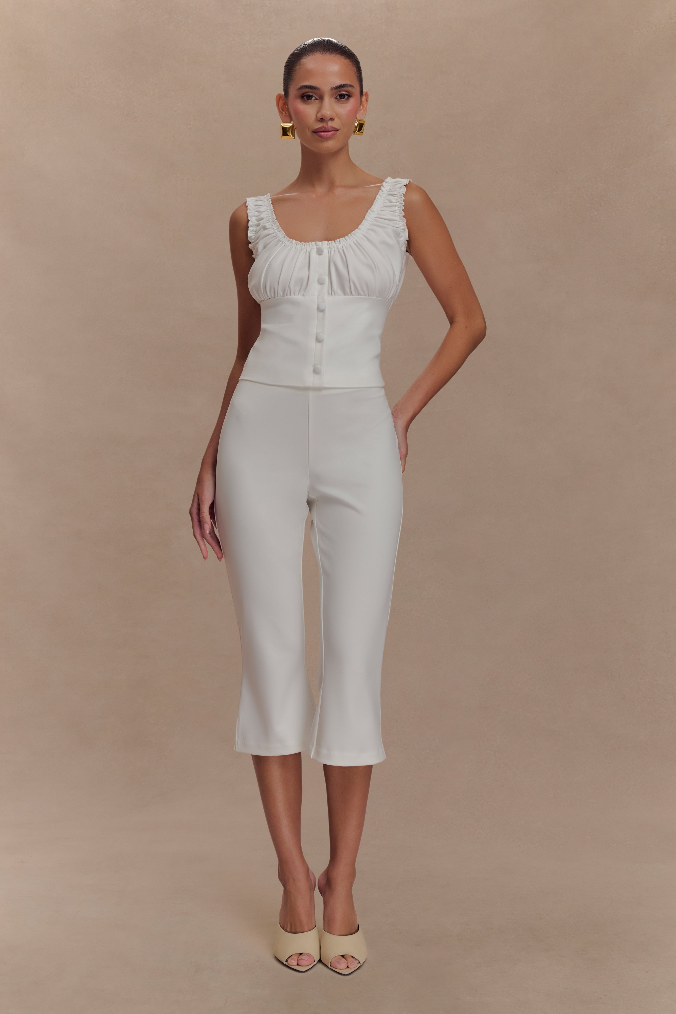 Layla Flared Crepe Capri Pants - White、mySite、solidvoid