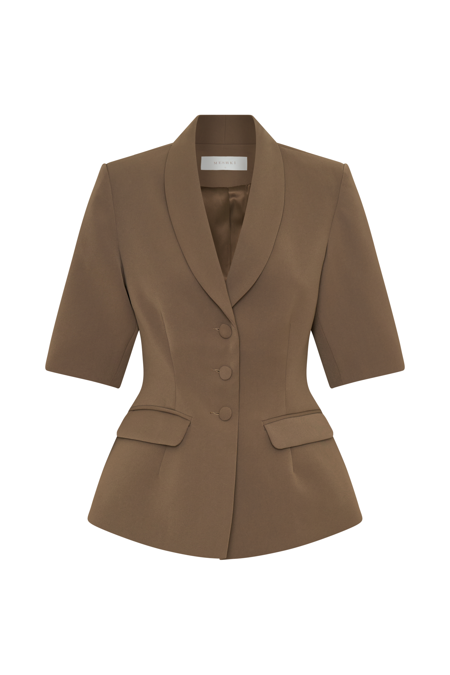 Opal Puff Sleeve Suiting Top - Cacao Brown、mySite、solidvoid