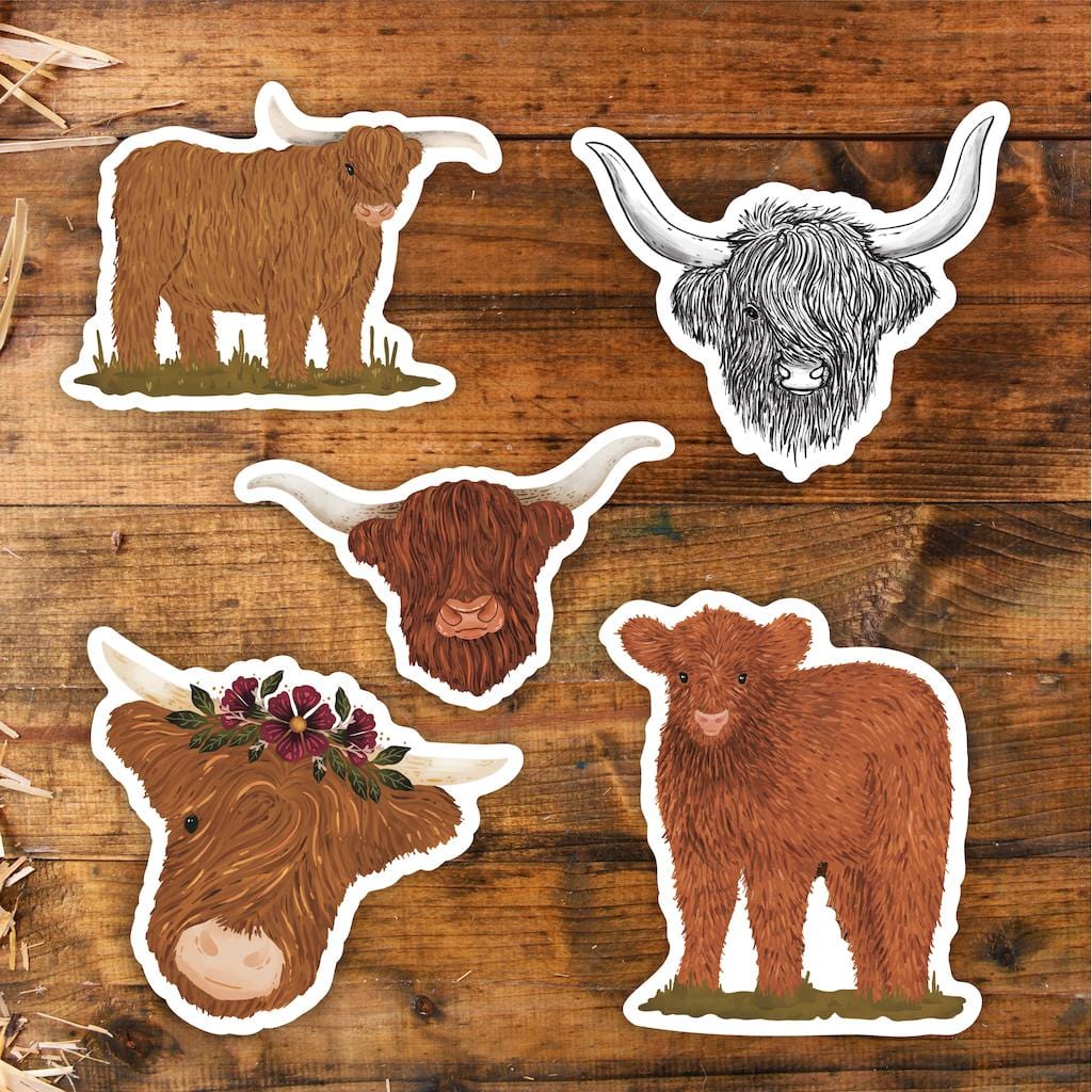  Highland Cow Stickers - 5 Pack、mySite、ghnorth