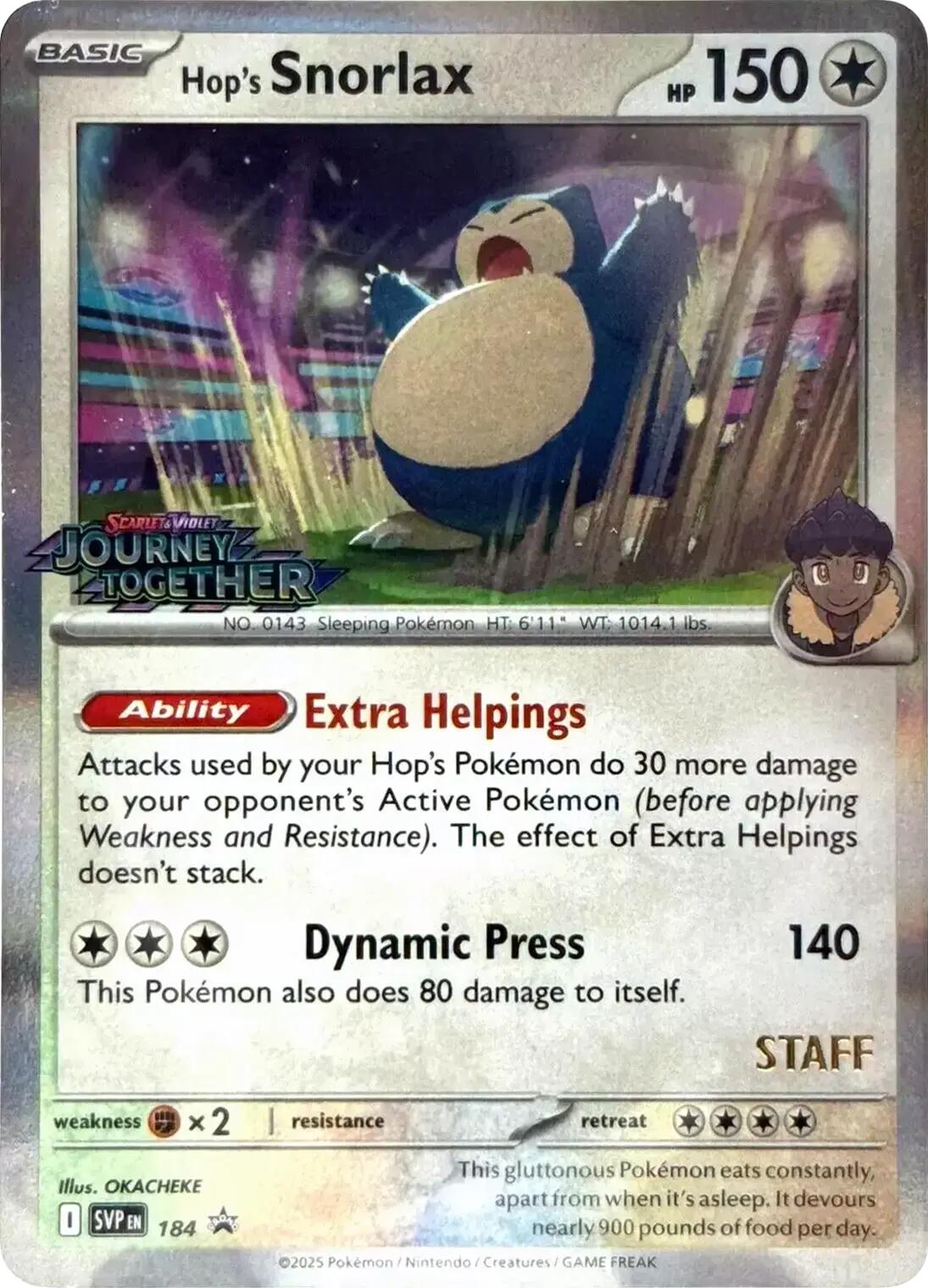 Hop's Snorlax (184) (Prerelease Staff) Scarlet & Violet: Black Star Promos、mySite、waistdrama