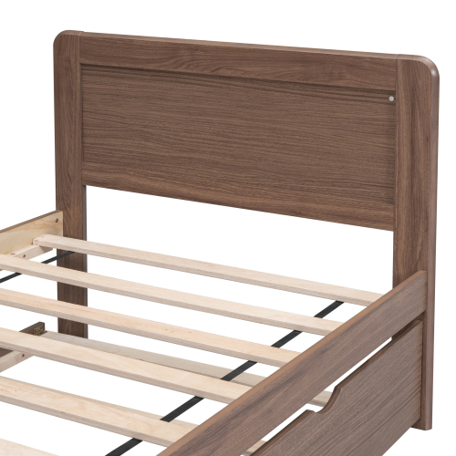 Modern Design Twin Size Platform Bed Frame with 2 Drawers for Walnut Color、、xpatfood