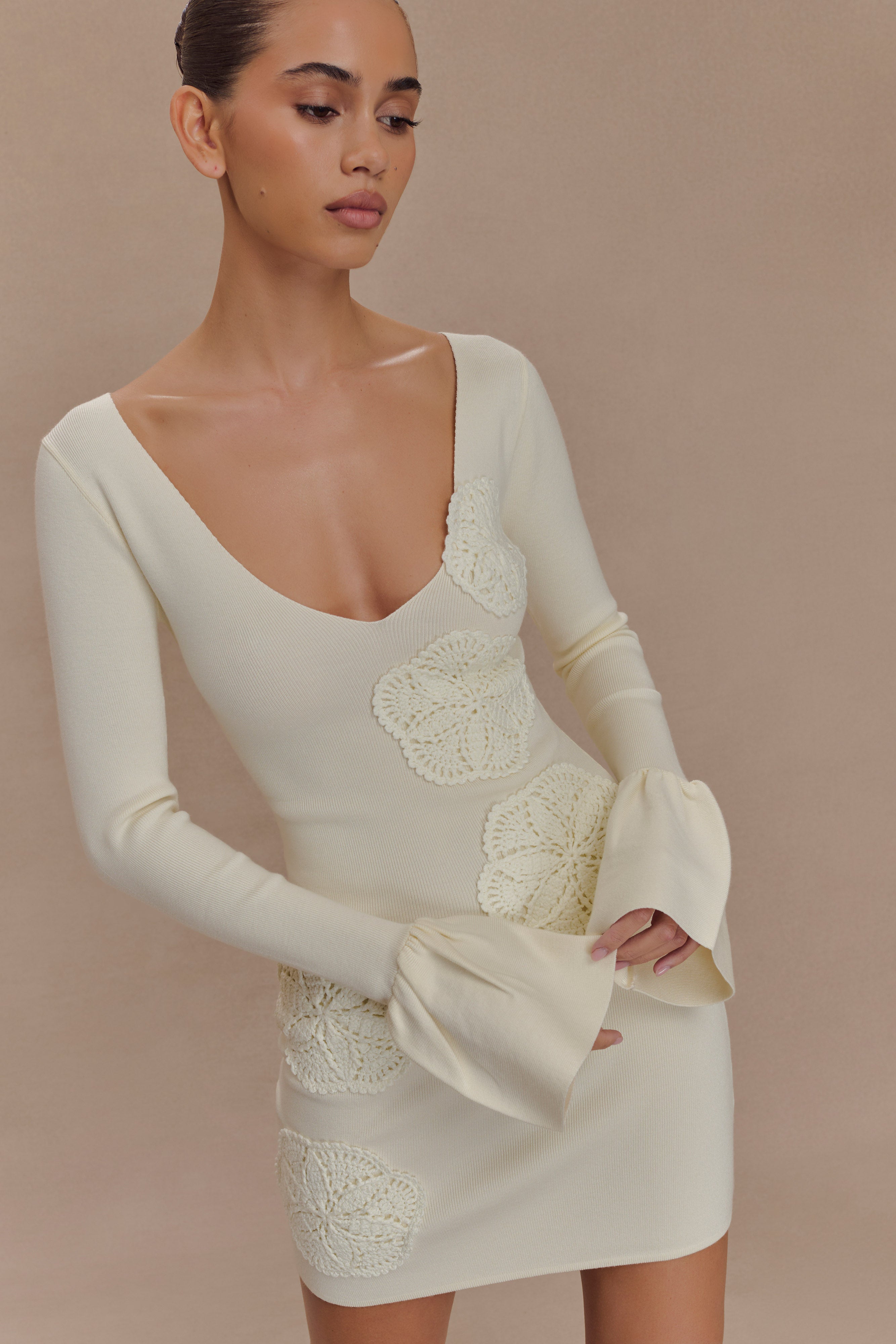 Amari Knit Crochet Knit Mini Dress - Ivory、mySite、solidvoid