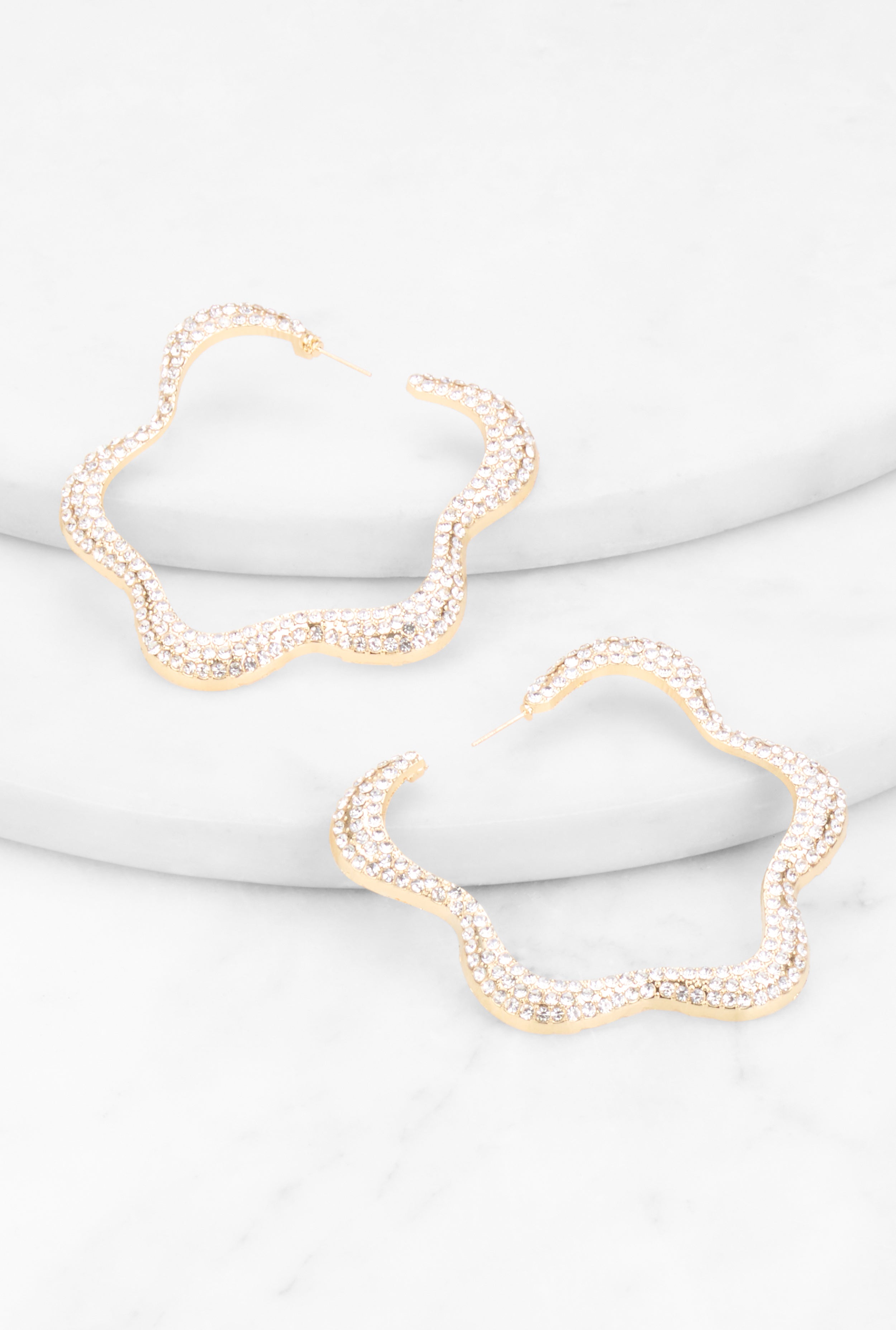 Rhinestone Wavy Flower Hoop Earrings、mySite、camillekostekn