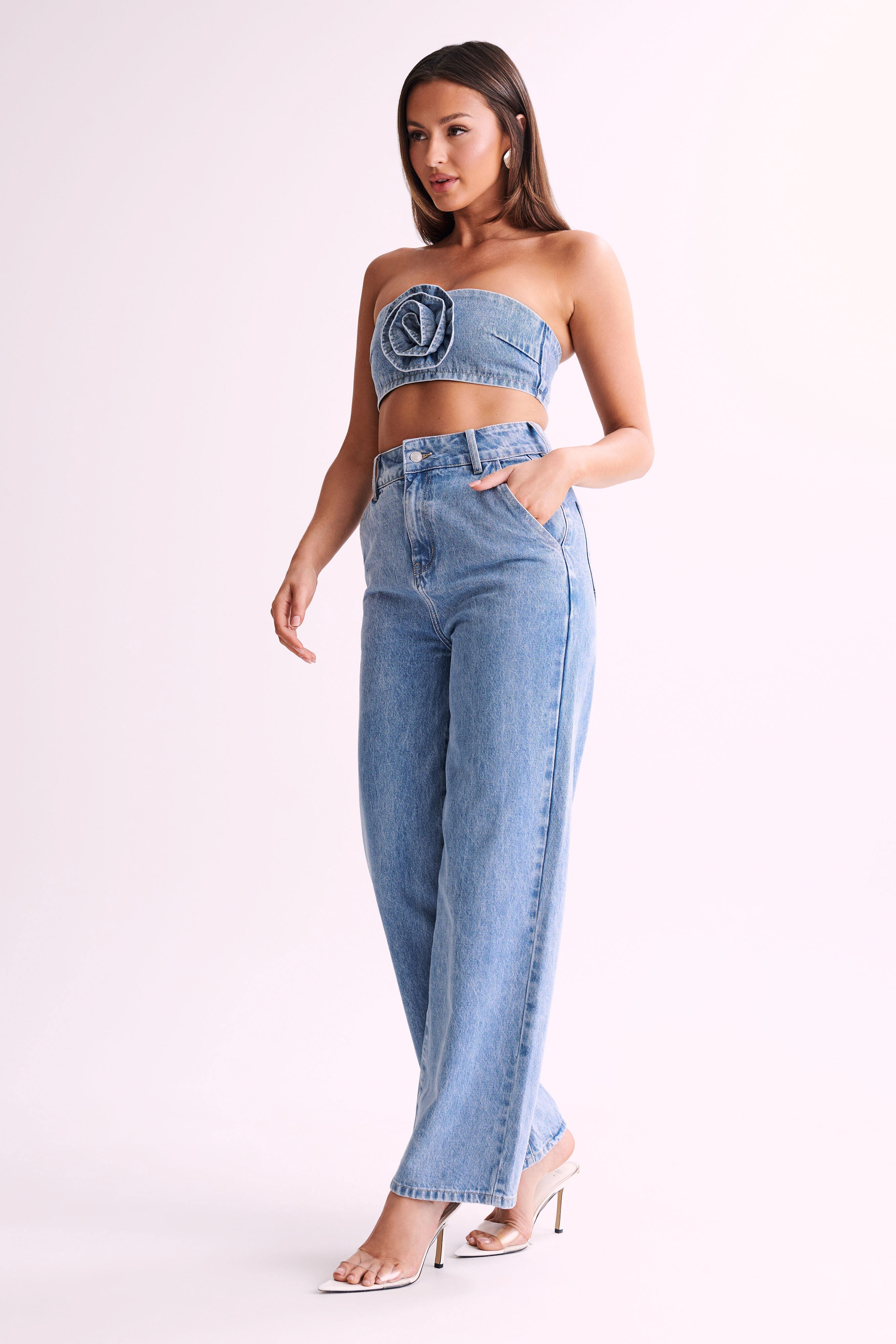Roxy Wide Leg High Waist Denim Jeans - Mid Blue、mySite、solidvoid