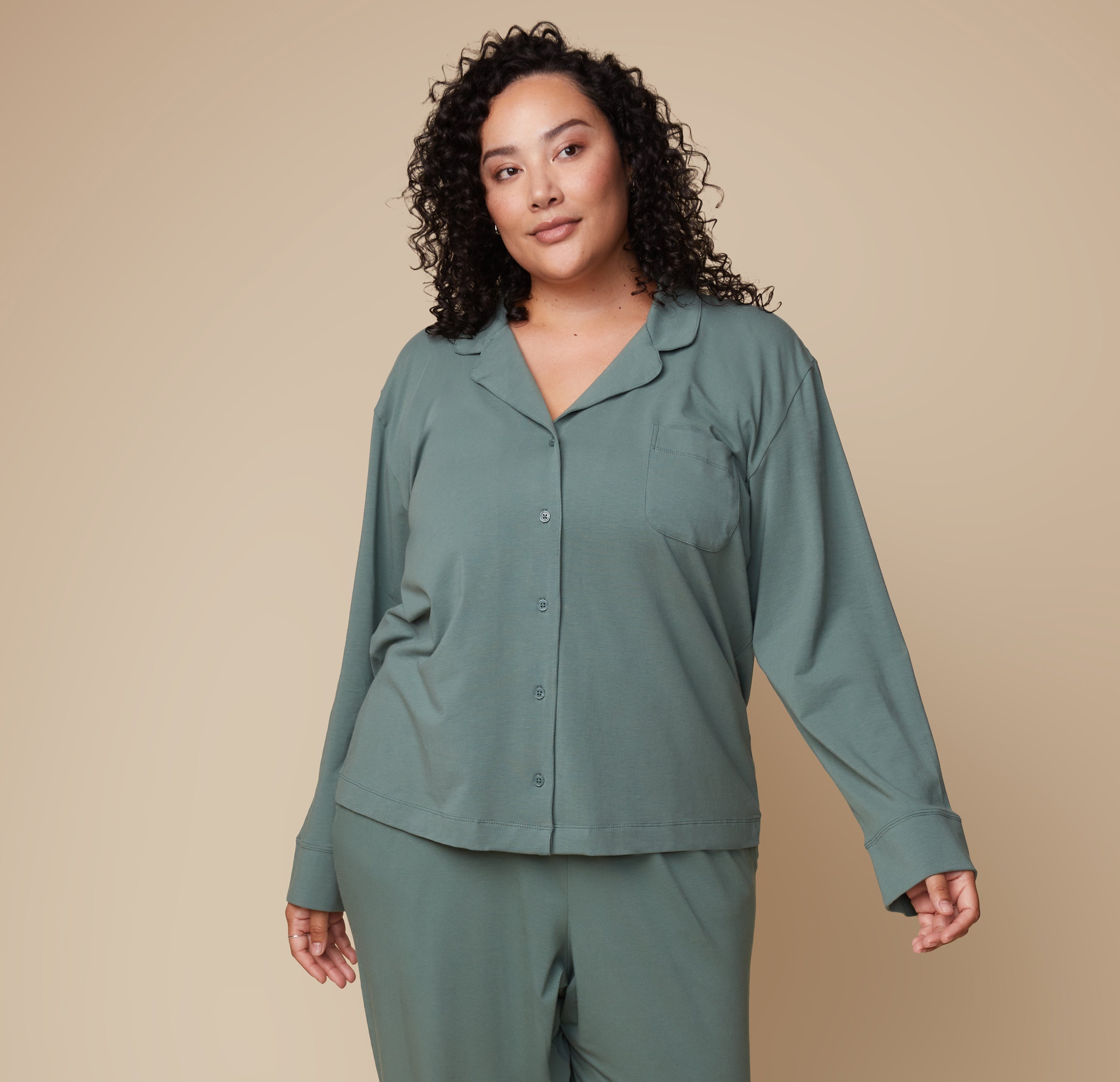 Perfect Pima Long Sleeve PJ Shirt - Rainforest、mySite、bengalsvssteelers