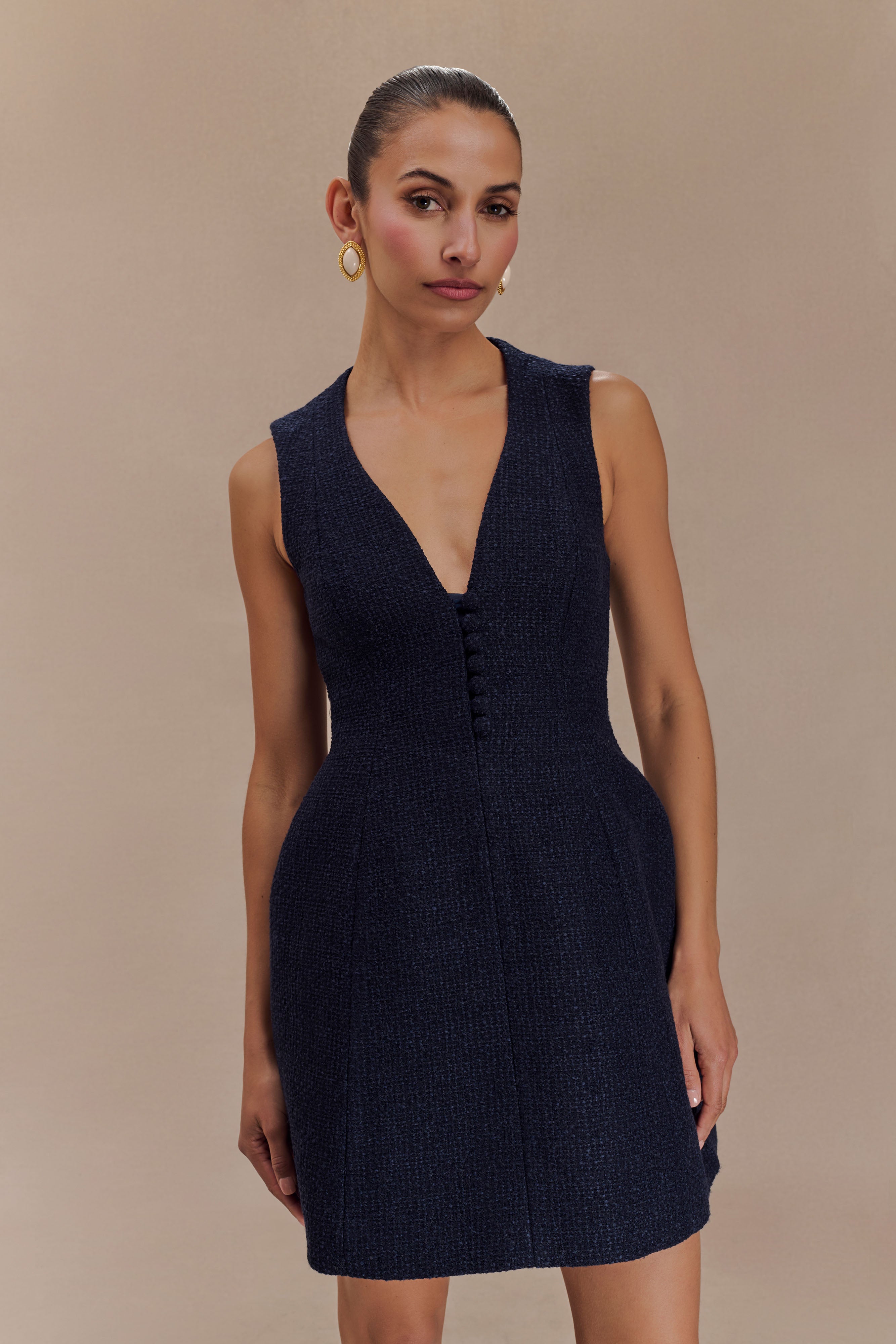 Danna Boucle Mini Dress With Pleats - Midnight Blue、mySite、solidvoid