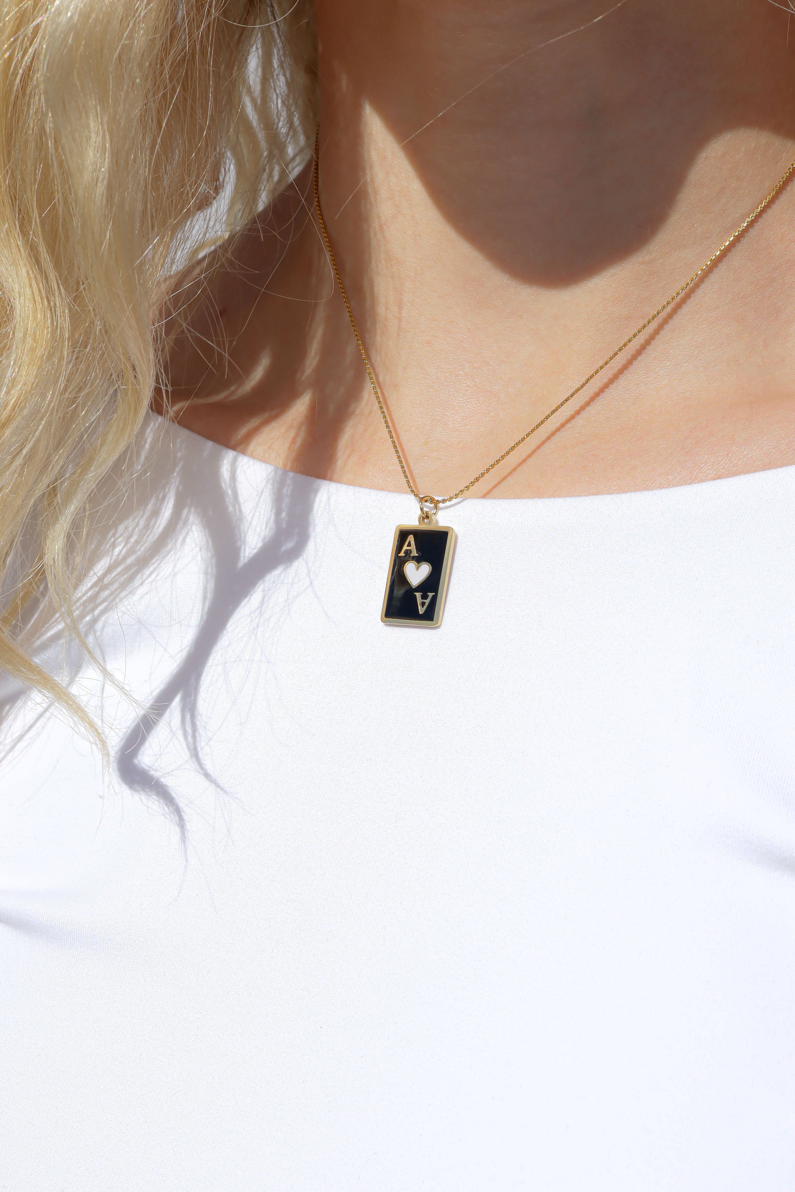 18K Gold PVD Stainless Steel Ace of Hearts Playing Card Pendant / PDL0258、mySite、dreamappss