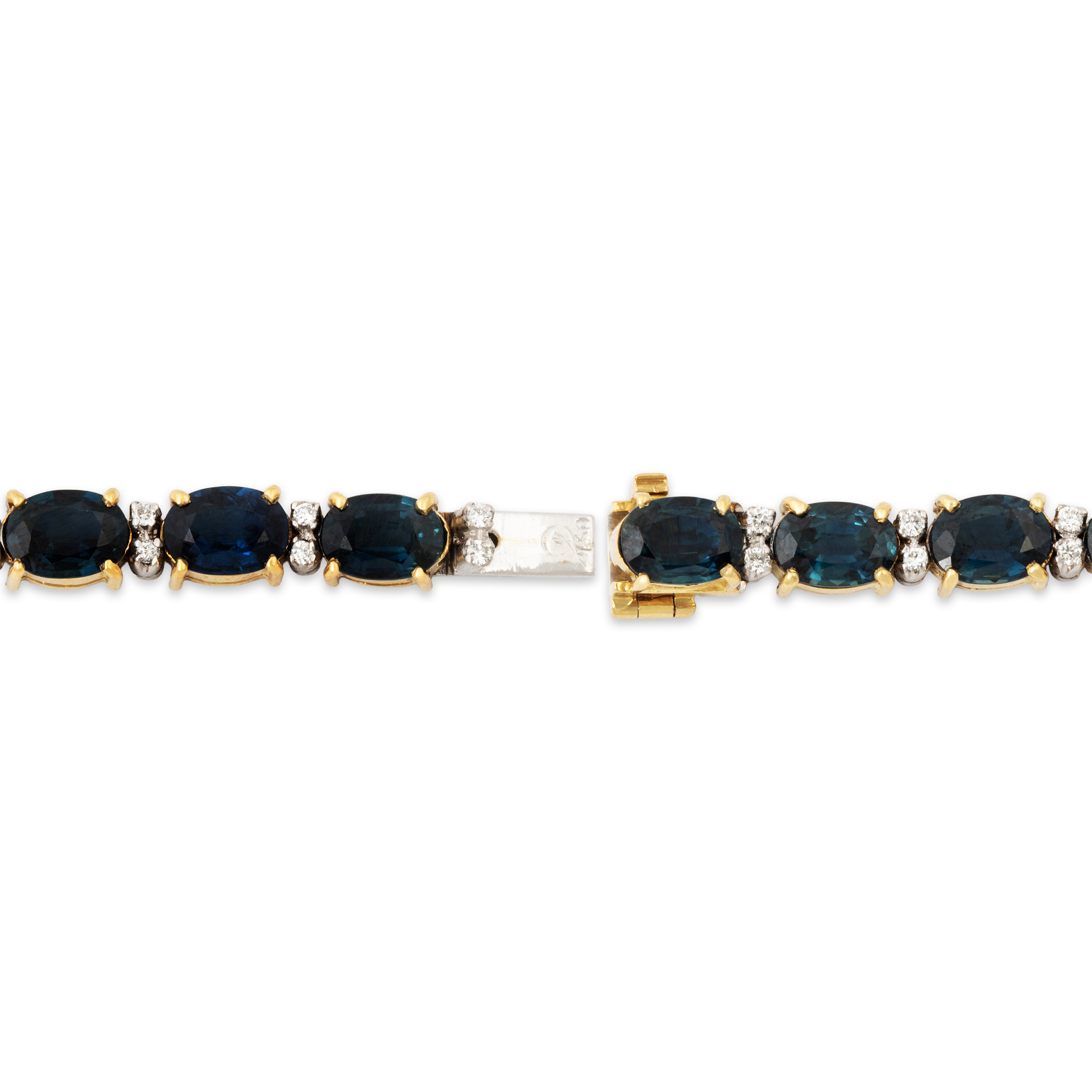 Vintage 18k Yellow Gold 14.95cttw Blue Sapphire Diamond Line Bracelet 6.75、mySite、hinf8tx79