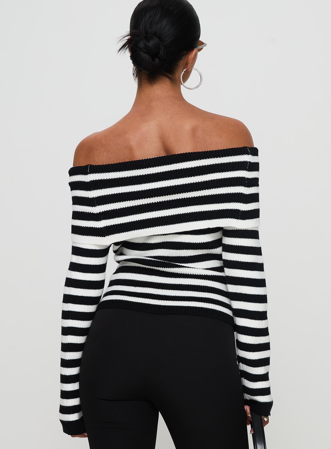 Danyel Off The Shoulder Sweater Black / White Stripe、mySite、solidvoid