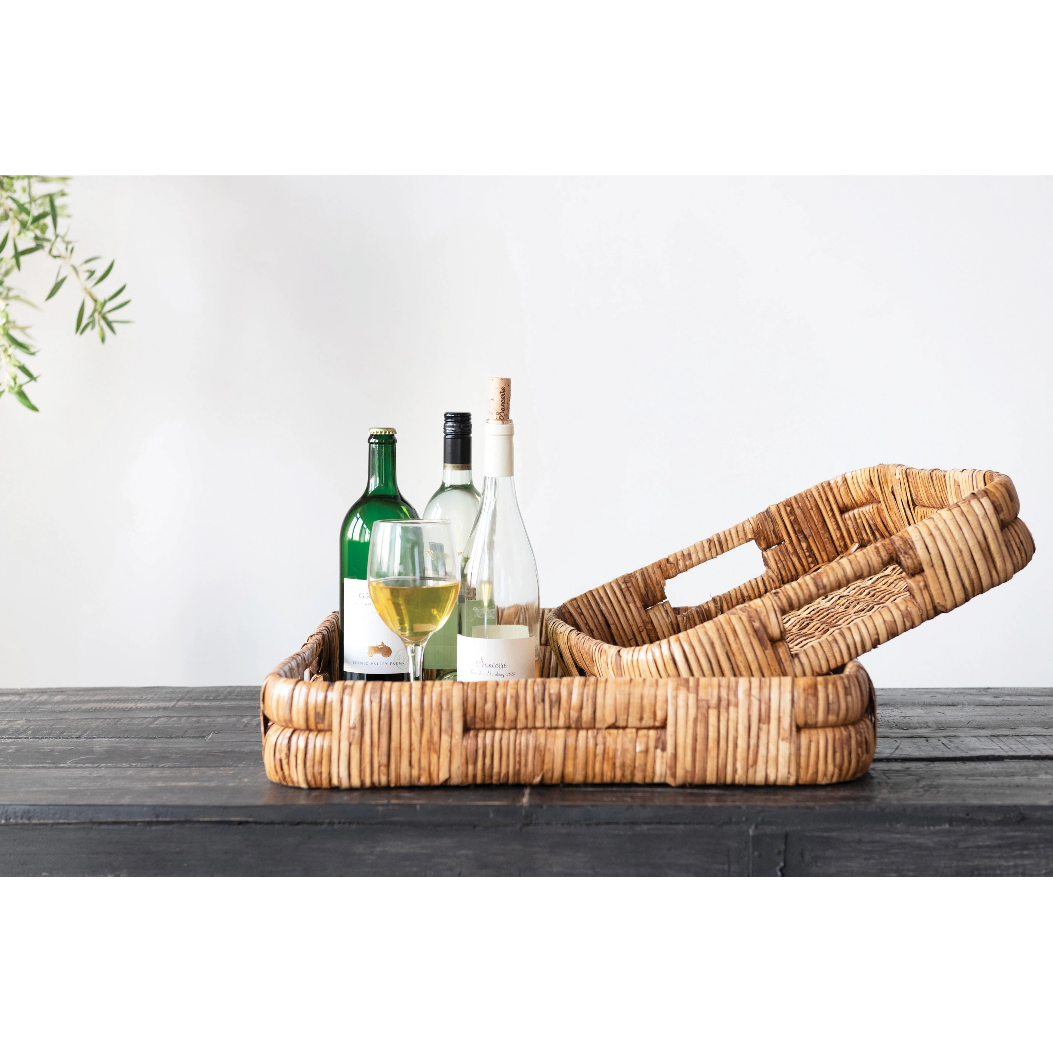  Hand - Woven Rattan Trays with Handles, Set of 2、mySite、elrpsem3k