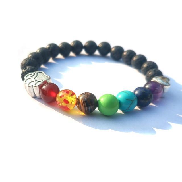 Pet Paw Lava Stone 8mm Beaded Bracelets with Rainbow Chakras Aromatherapy Diffuser Bracelets、mySite、g9winljtr