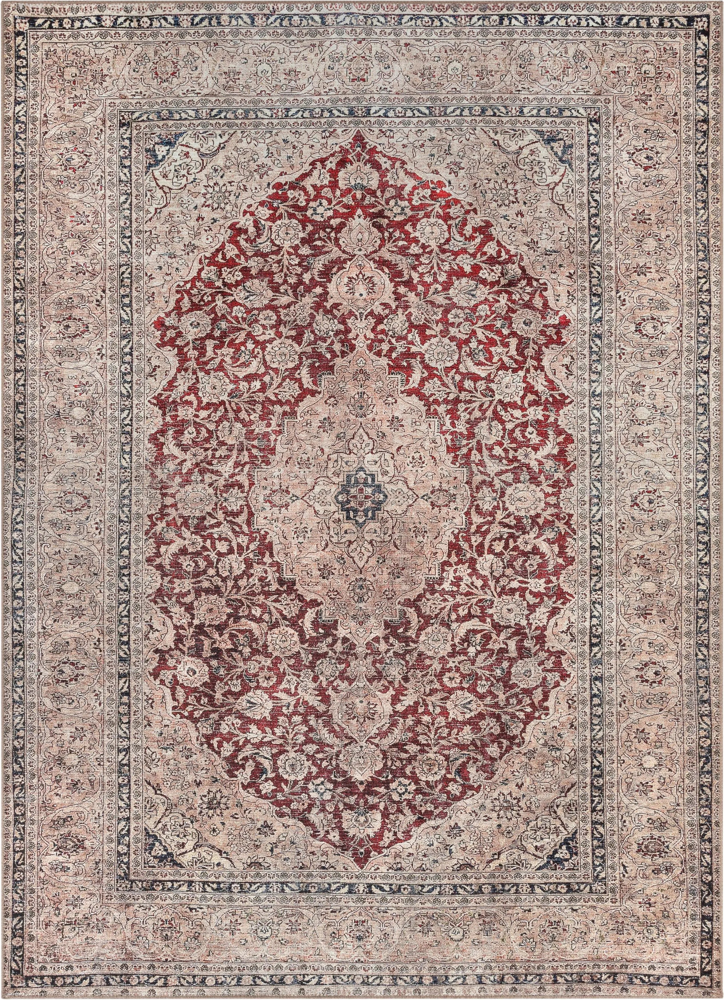 Tonti Machine Washable Vintage Medallion Oriental Red Flat-Weave Distressed Rug、mySite、gigharbornorthrealestate